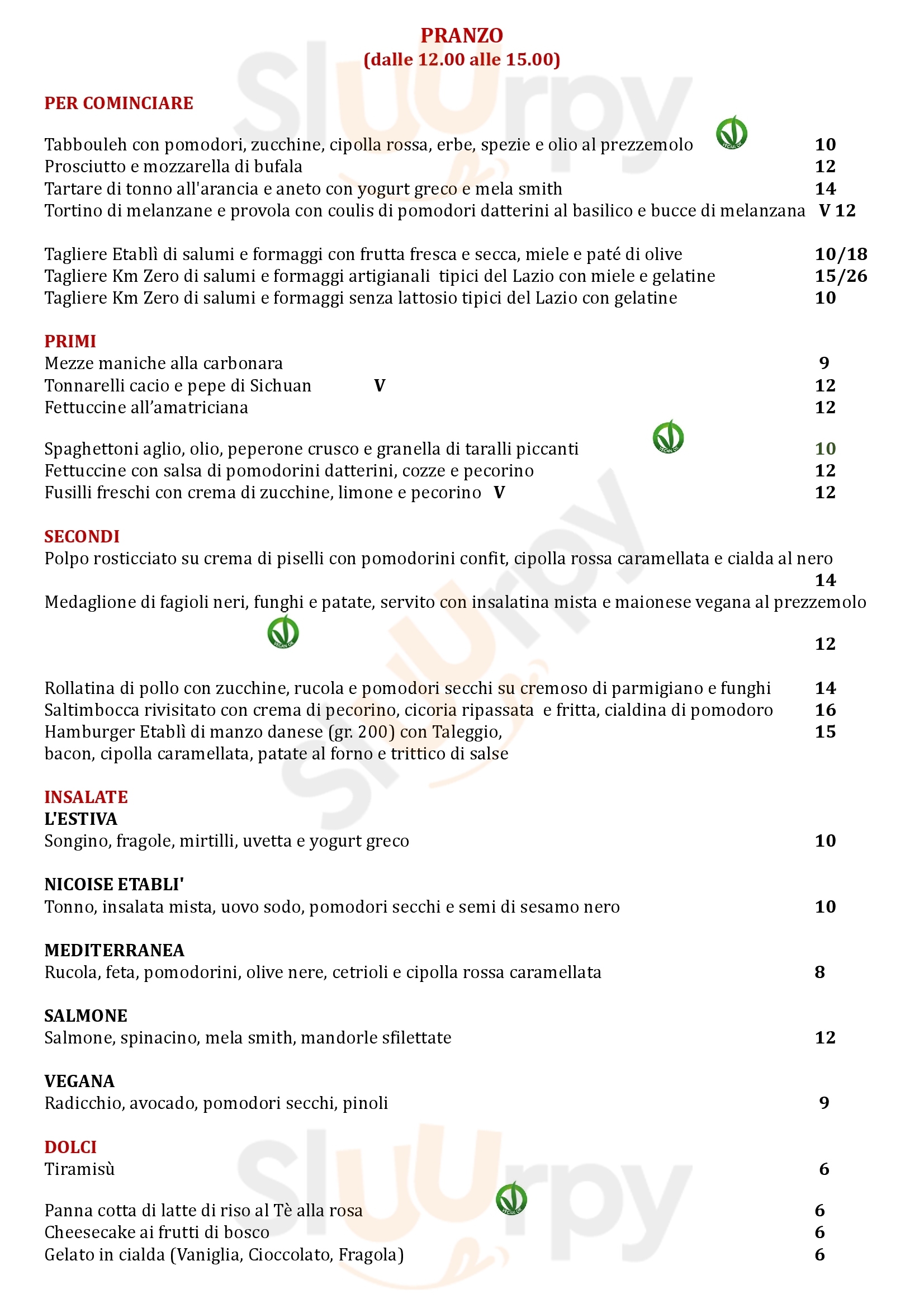 Etabli caffe, winebar, ristorante Roma menù 1 pagina