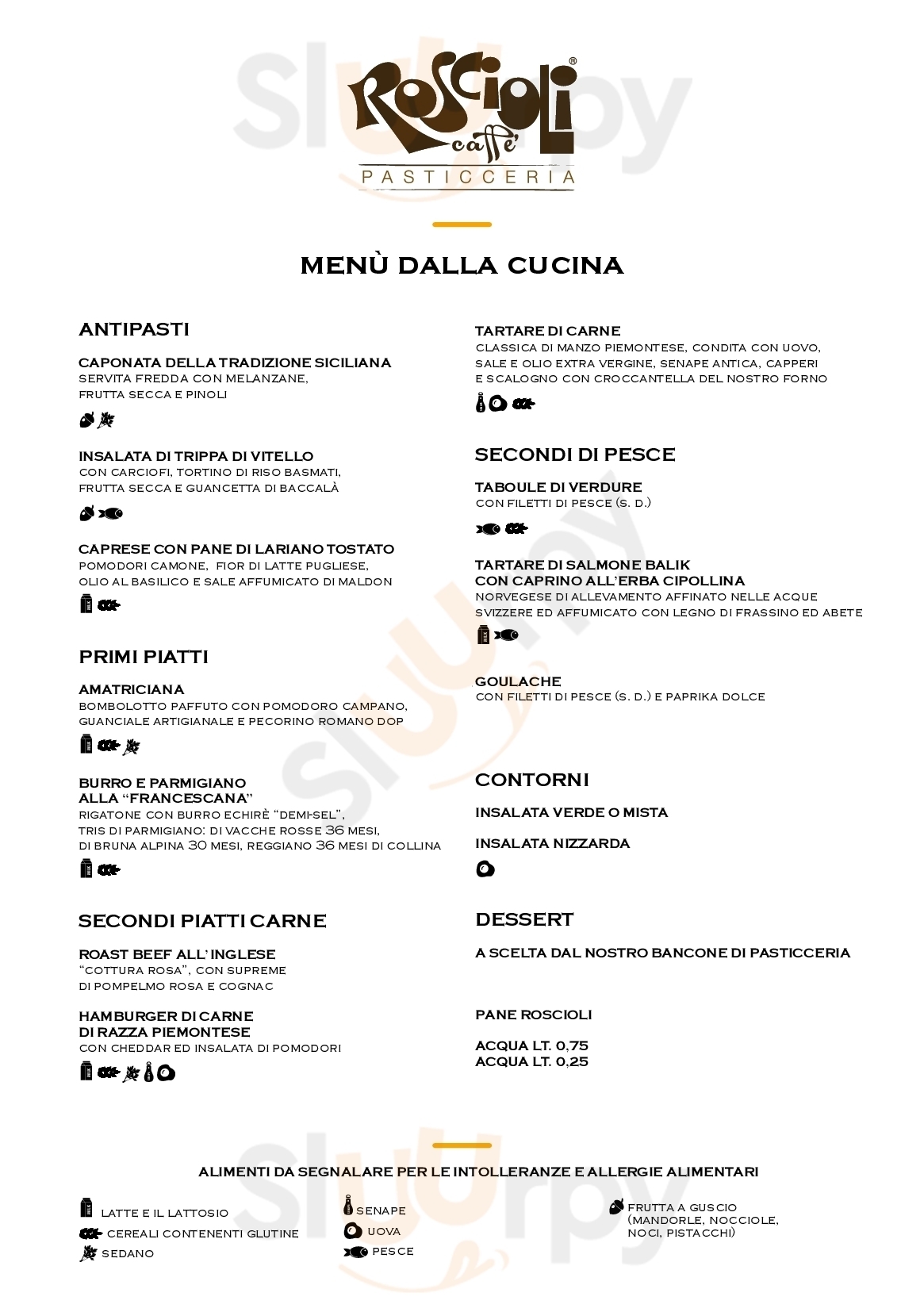 Roscioli Caffè Roma menù 1 pagina