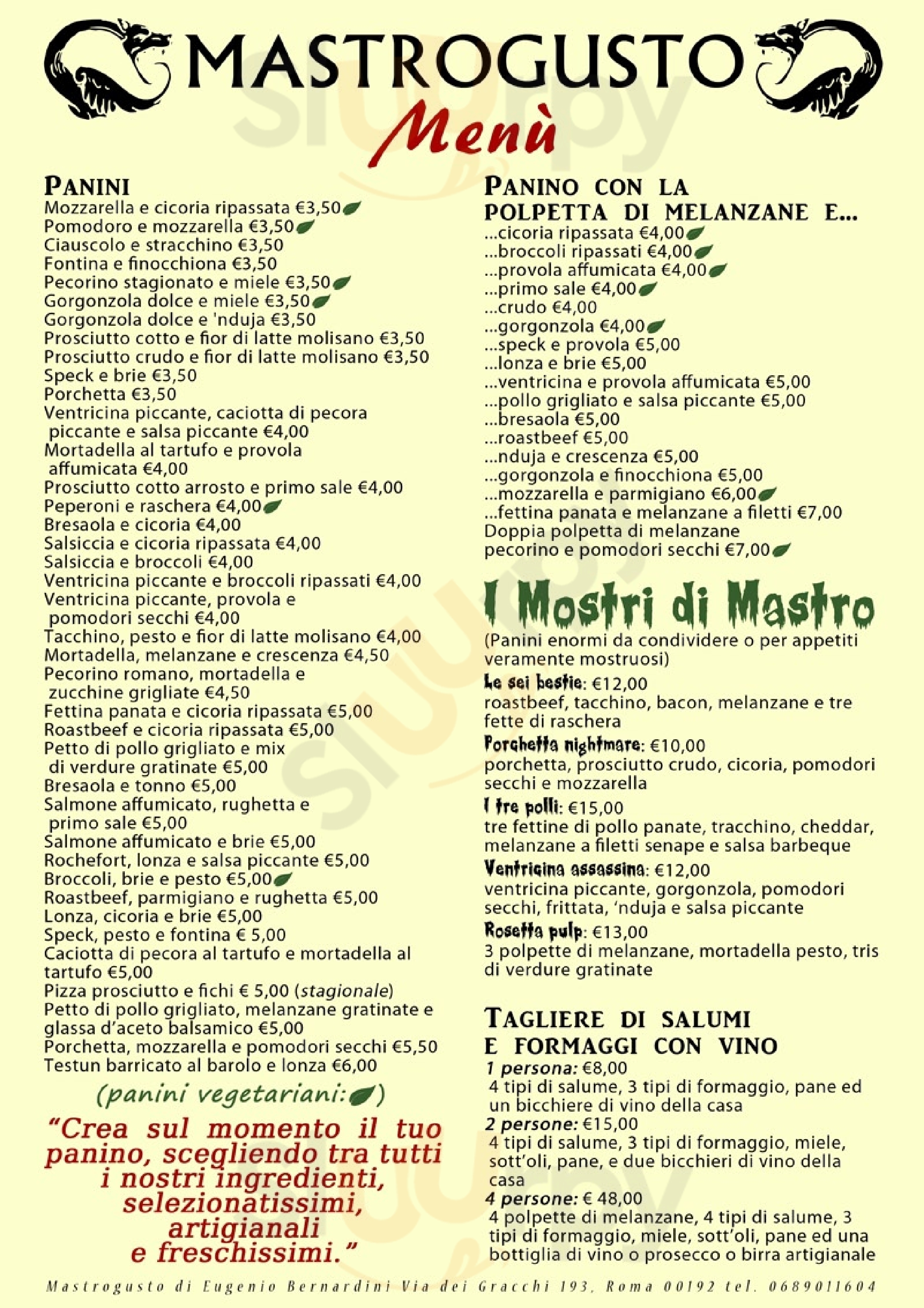 Mastrogusto Roma menù 1 pagina