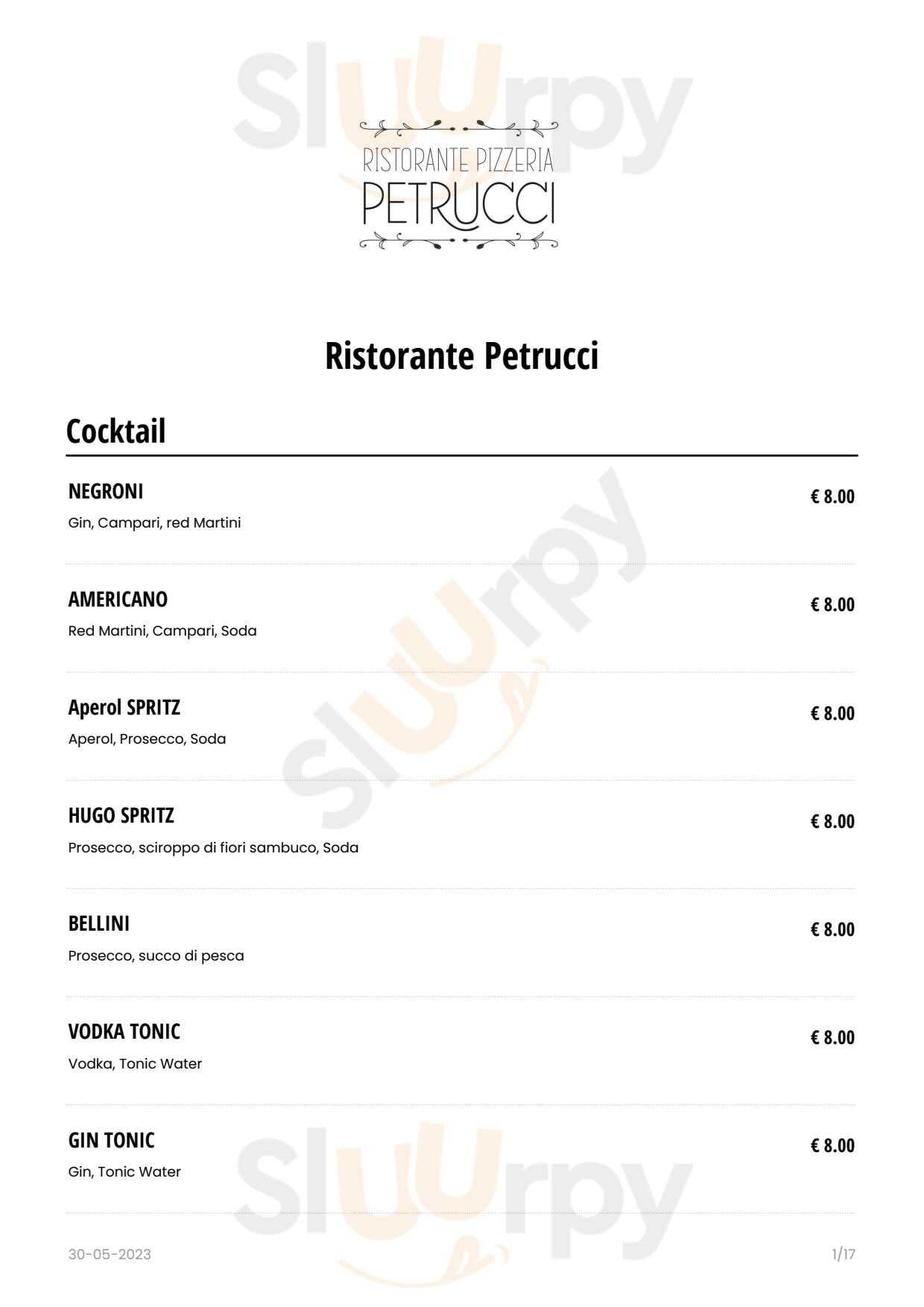 Ristorante Petrucci Roma menù 1 pagina