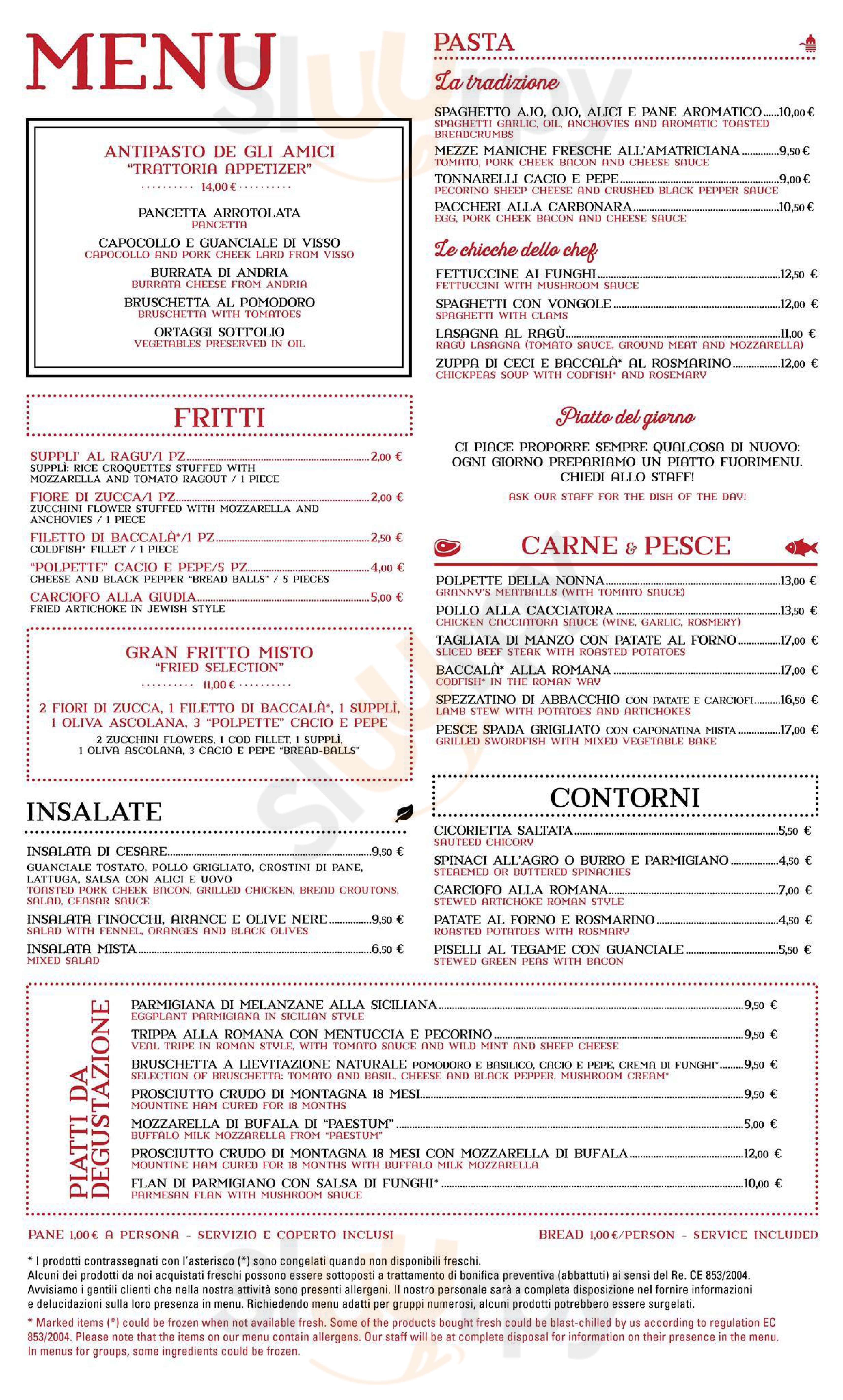 Trattoria Gliamici Roma menù 1 pagina