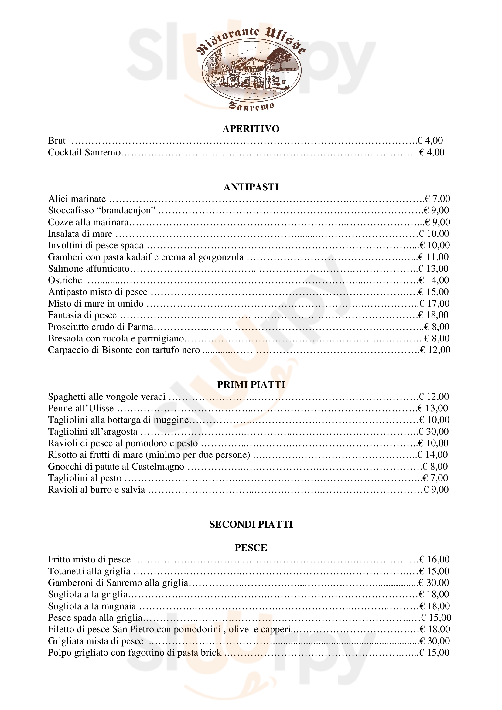 Ristorante Ulisse Sanremo menù 1 pagina