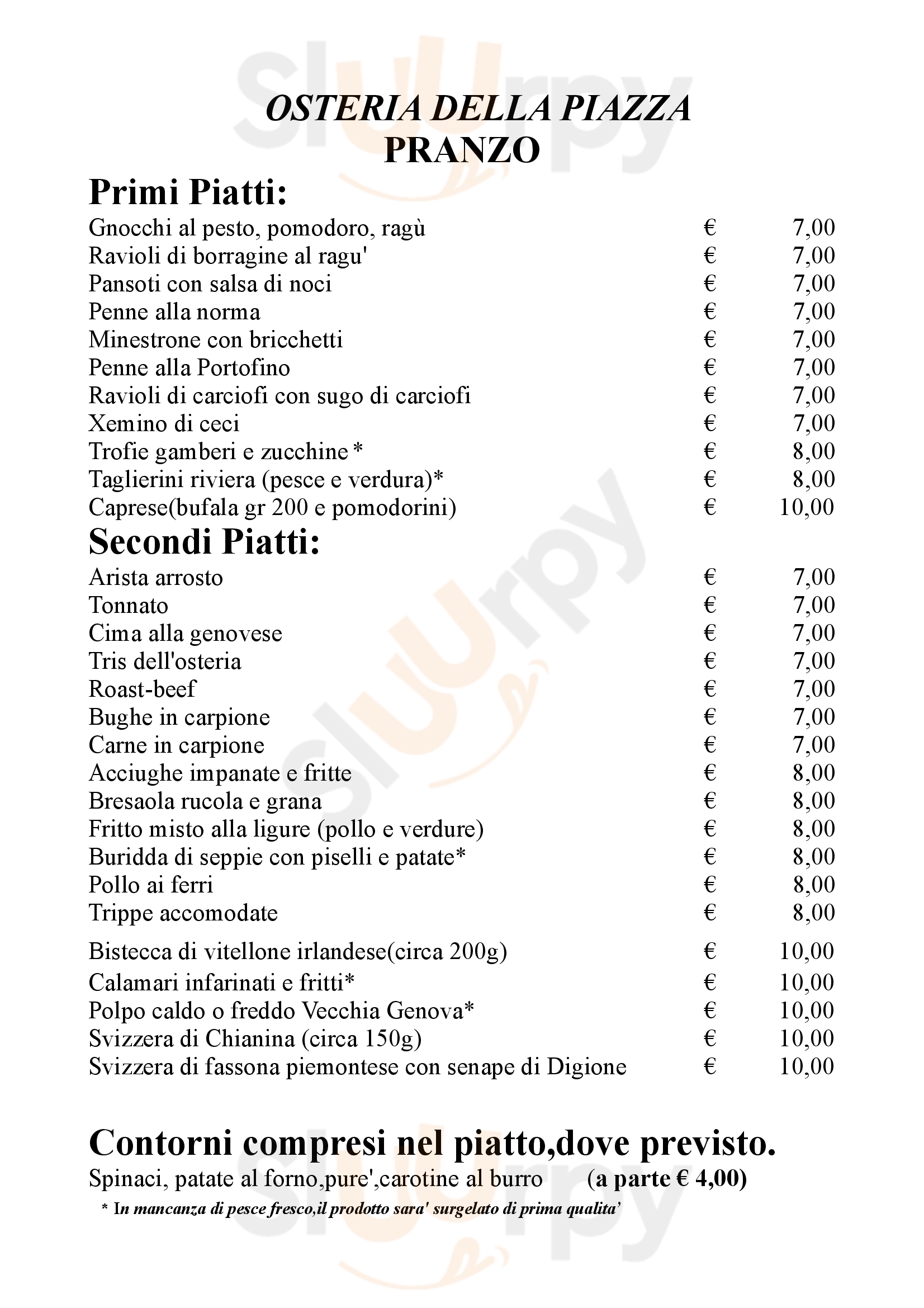 Osteria della Piazza Genova menù 1 pagina