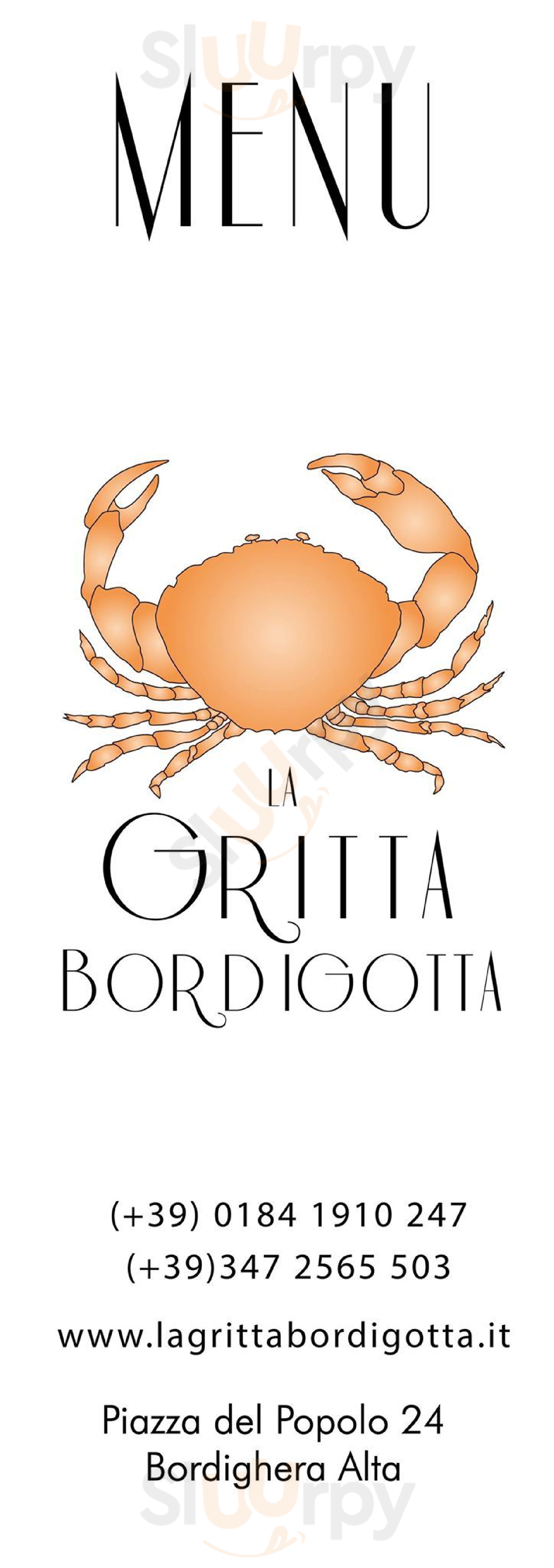 La Gritta Bordigotta Bordighera menù 1 pagina