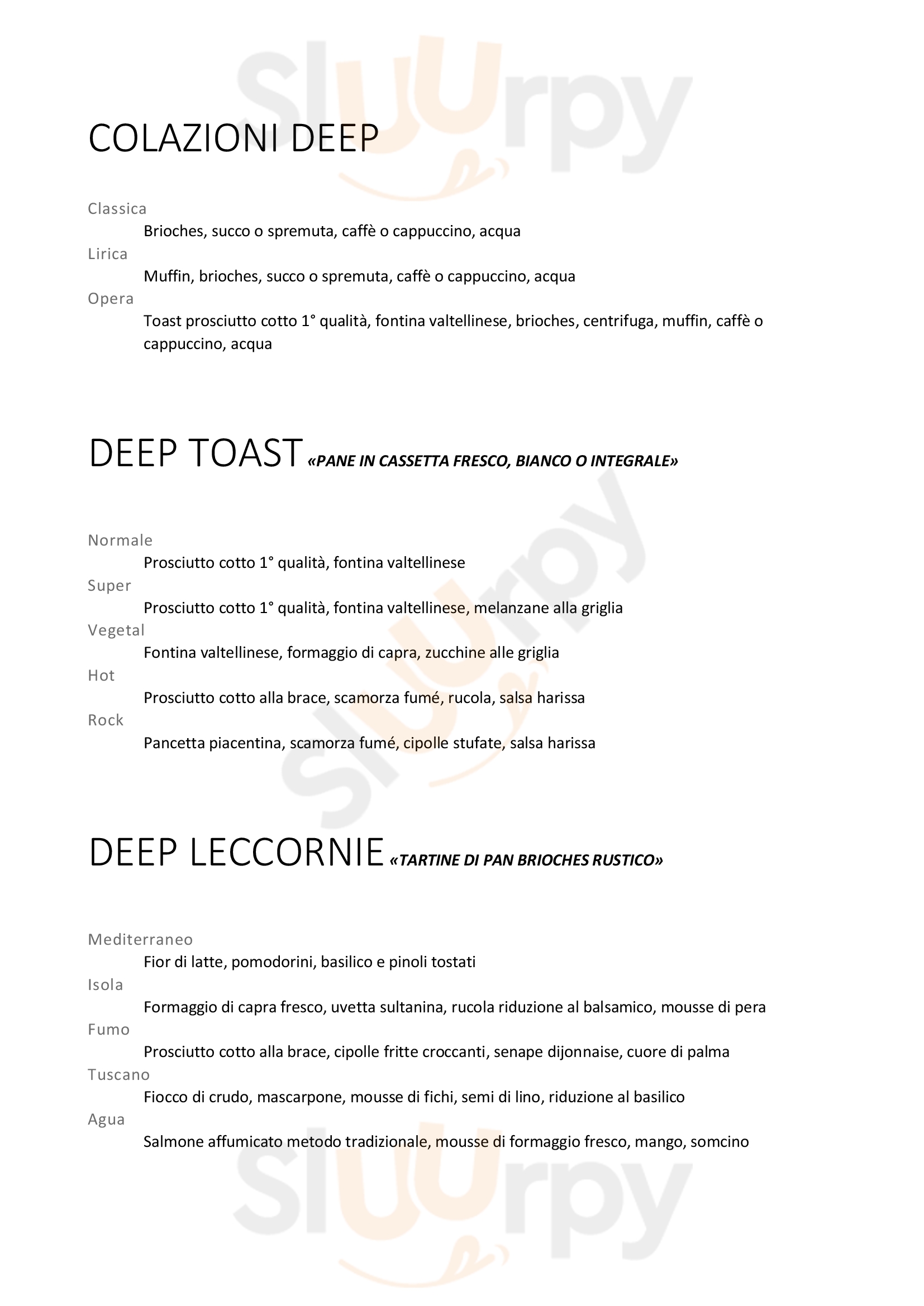 Deep Milano Cafe & Food Milano menù 1 pagina