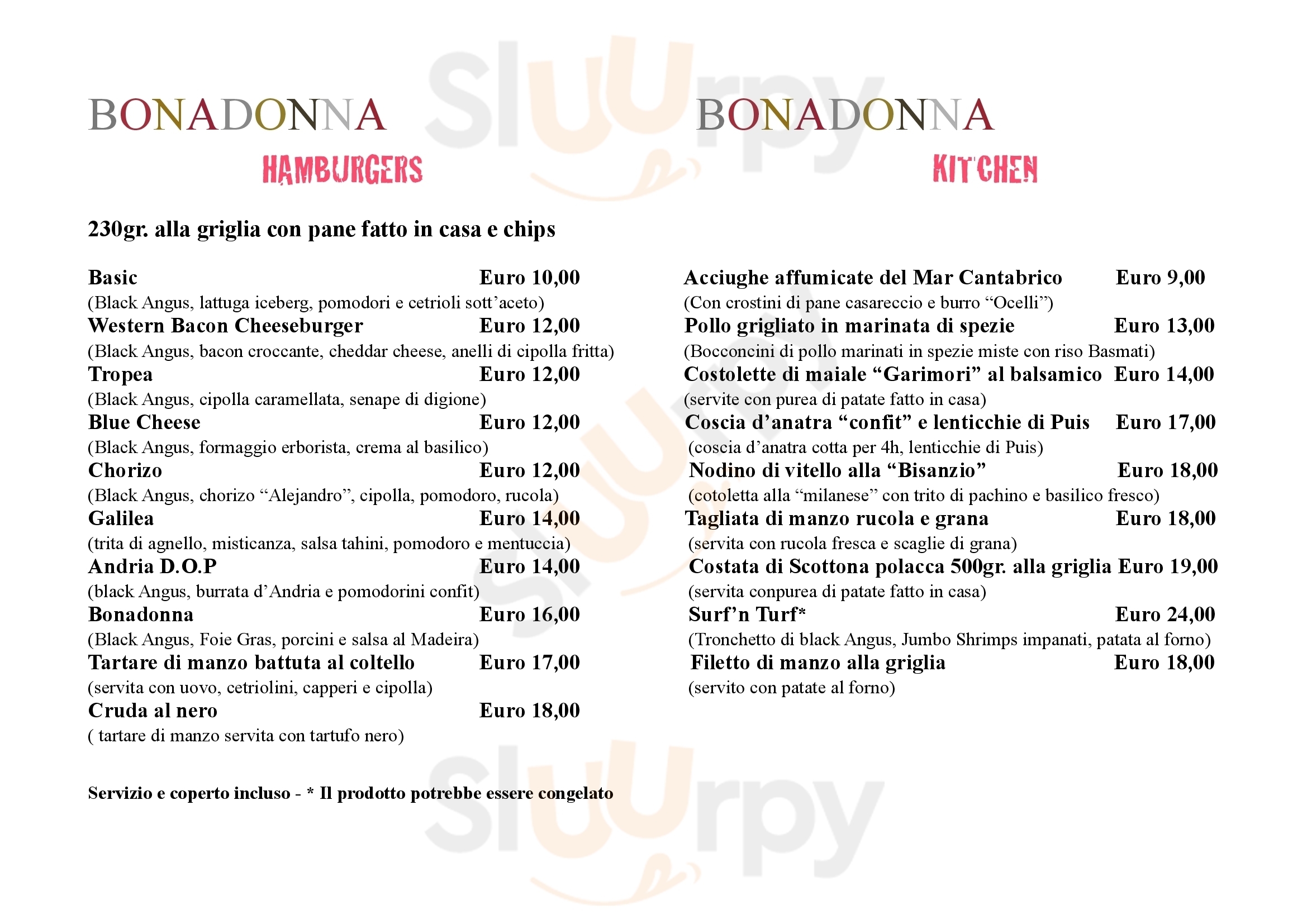 Bonadonna Hamburgers&Kitchen Milano menù 1 pagina