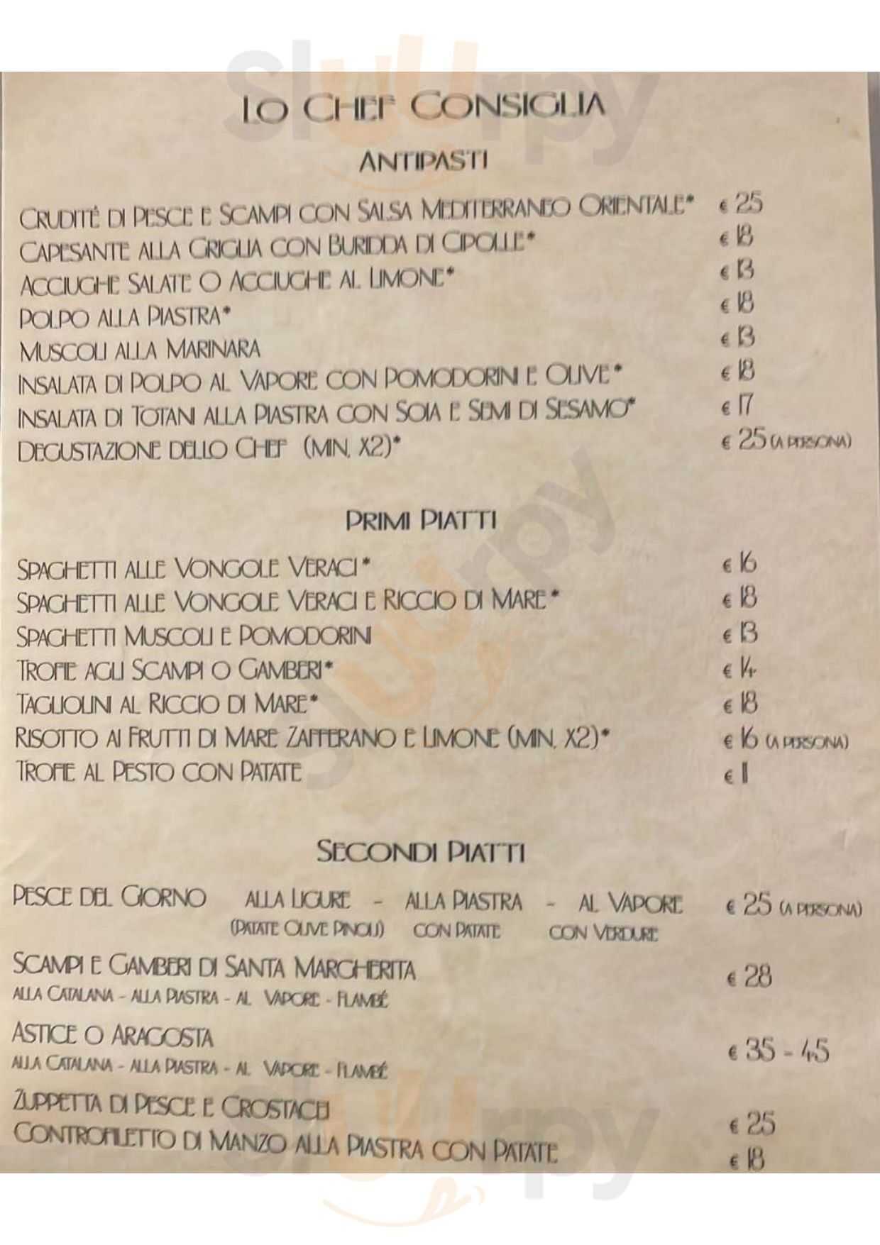 Ristorante Perballe Bonassola menù 1 pagina