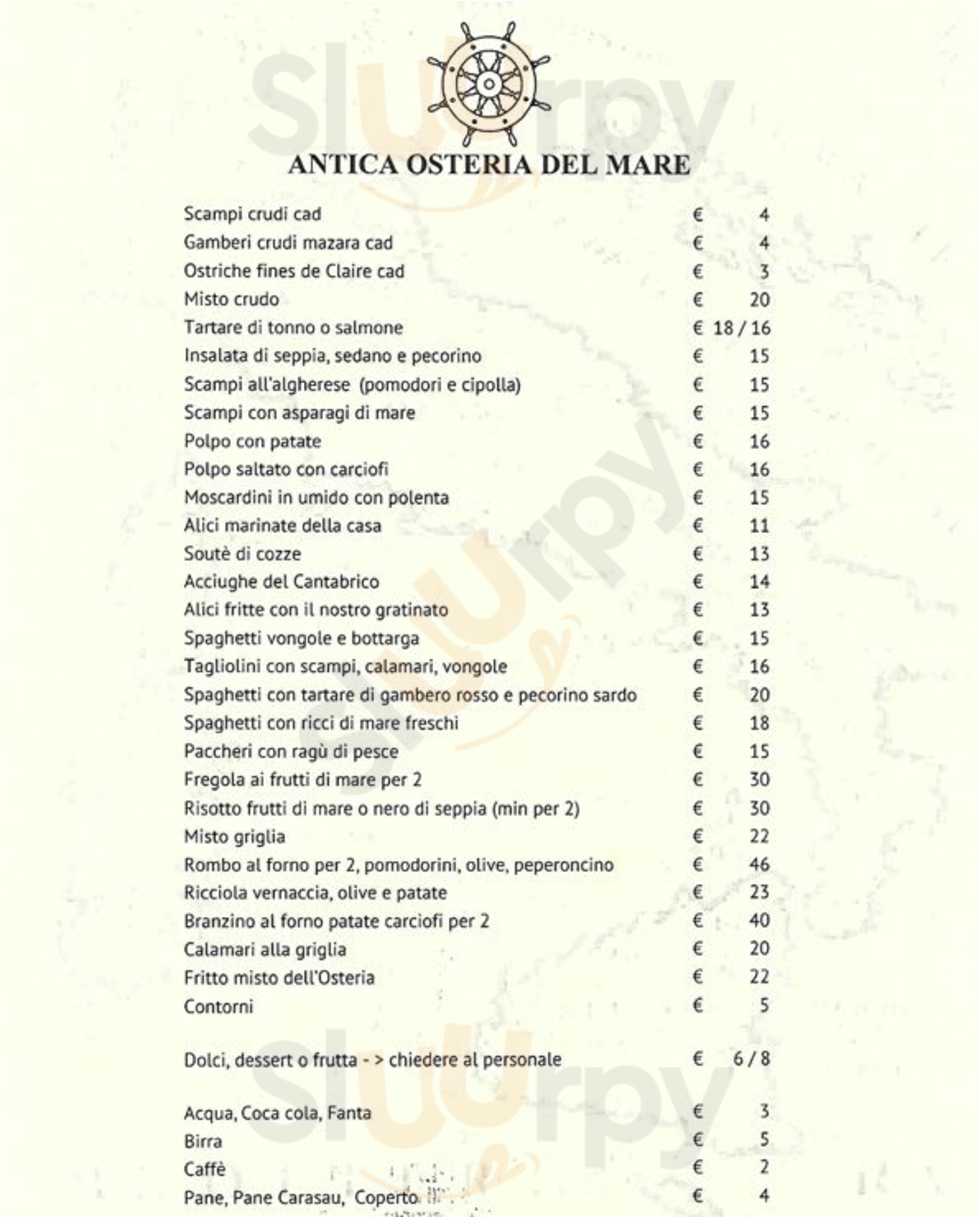 ANTICA OSTERIA DEL MARE Milano menù 1 pagina