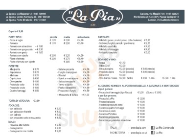 La Pia Centenaria, La Spezia menu