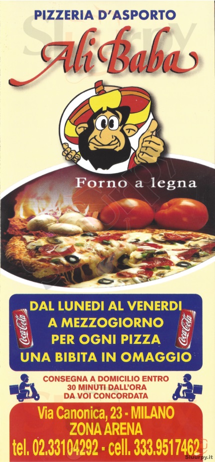 Pizzeria Ali Babà Milano menù 1 pagina