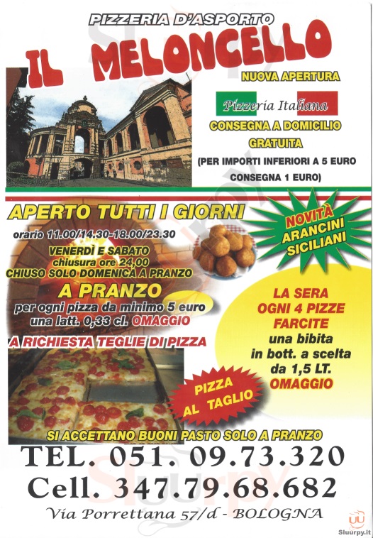 Pizzeria Il Meloncello Bologna menù 1 pagina