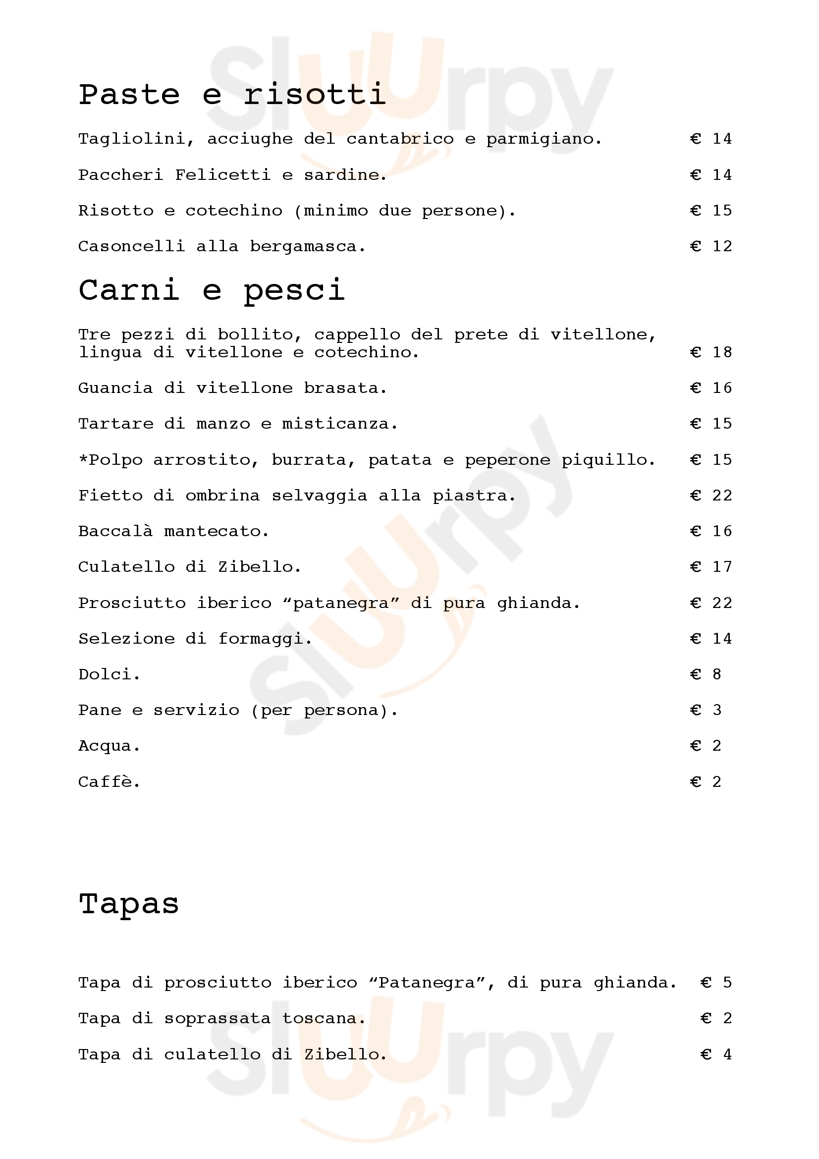 Benigni Ambulatorio Gastronomico Bergamo menù 1 pagina