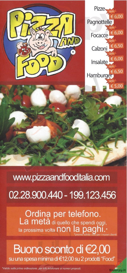 PIZZA AND FOOD Milano menù 1 pagina