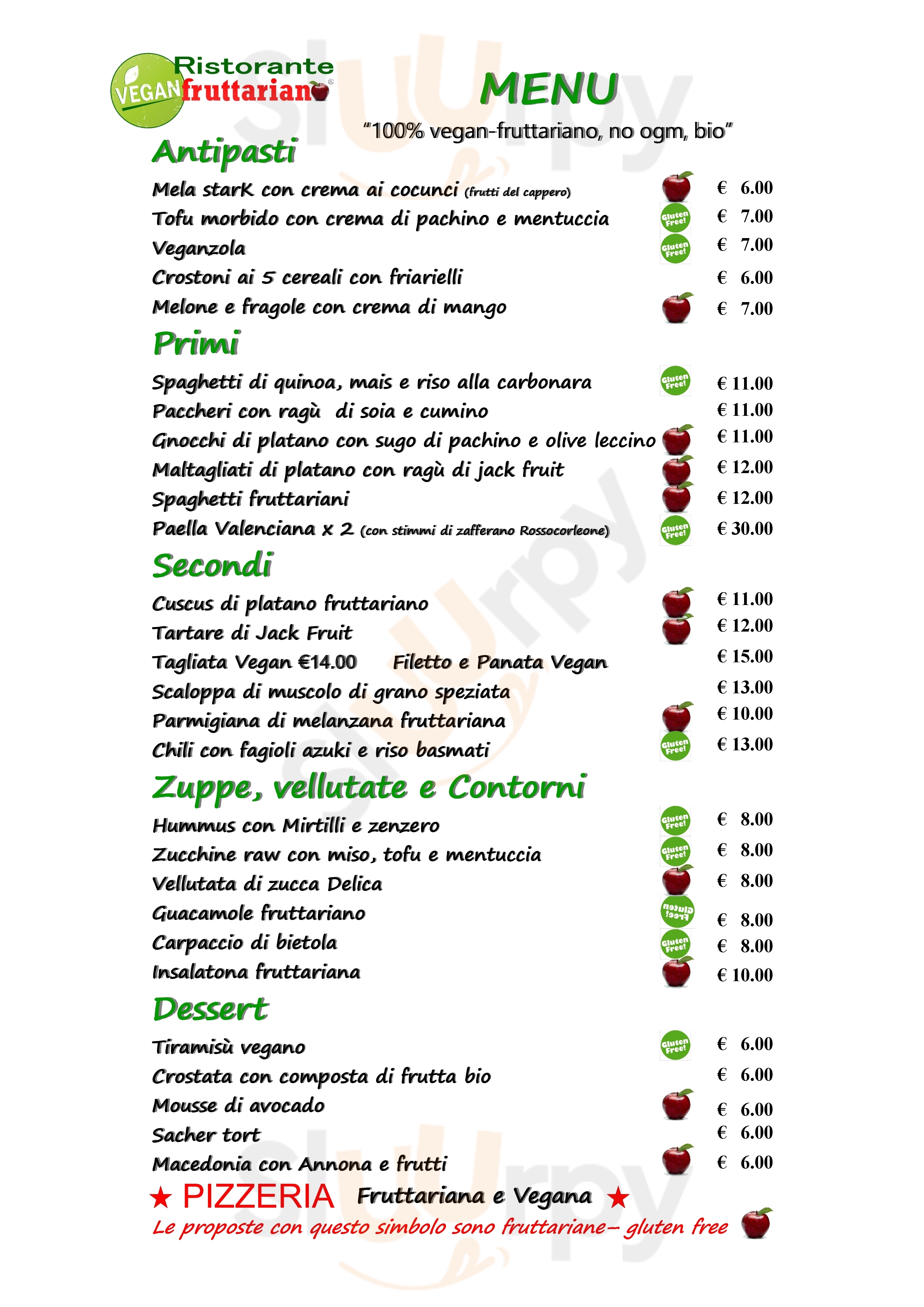 Vegan Fruttariano Milano menù 1 pagina