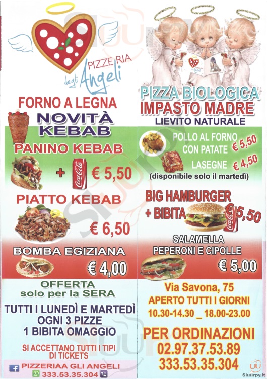 Pizzeria degli Angeli Milano menù 1 pagina