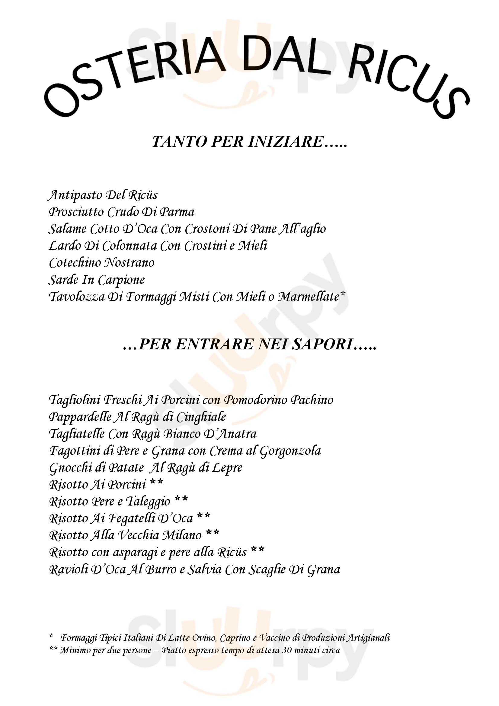 Osteria dal Ricus Lacchiarella menù 1 pagina