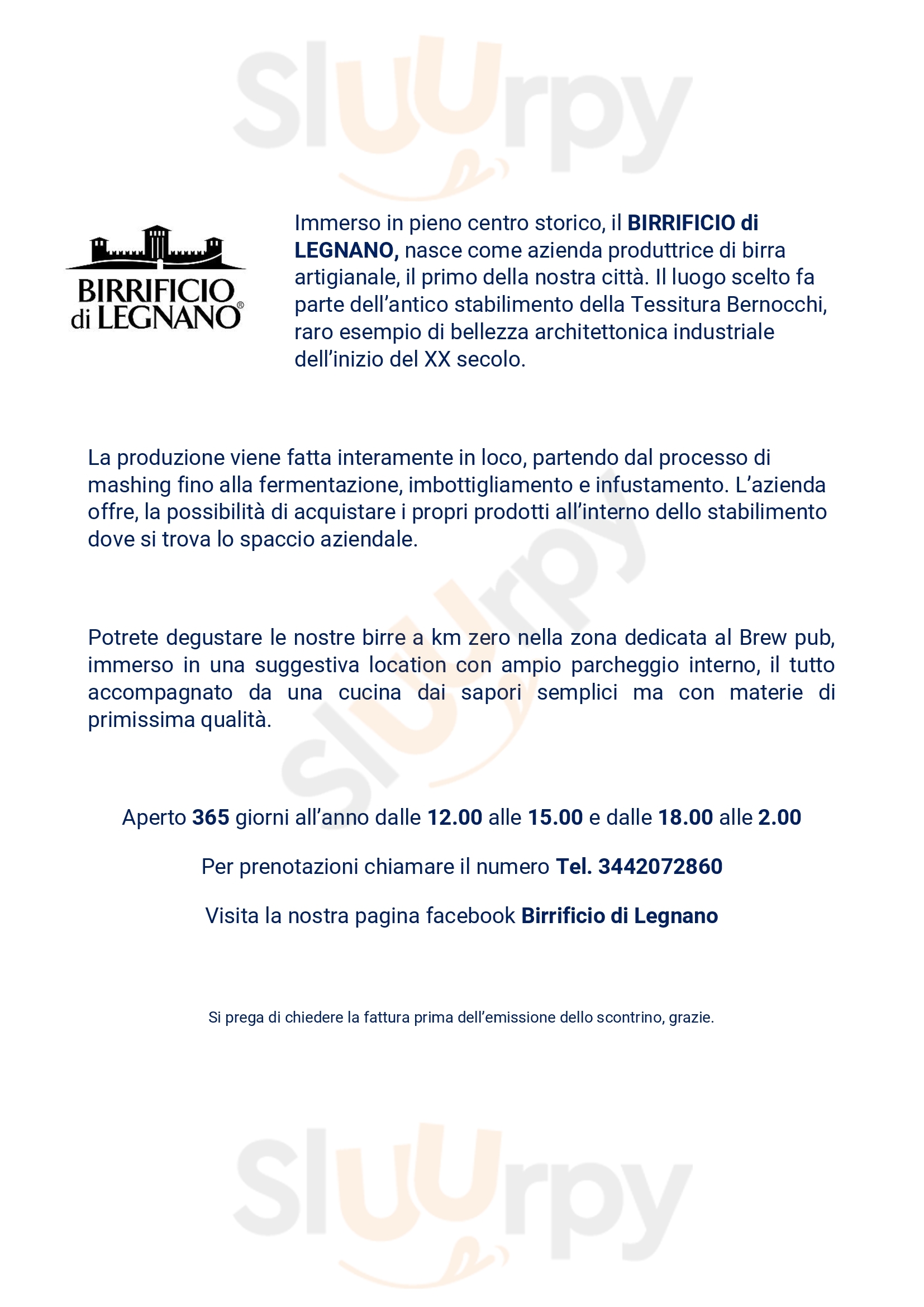 Birrificio di Legnano Legnano menù 1 pagina