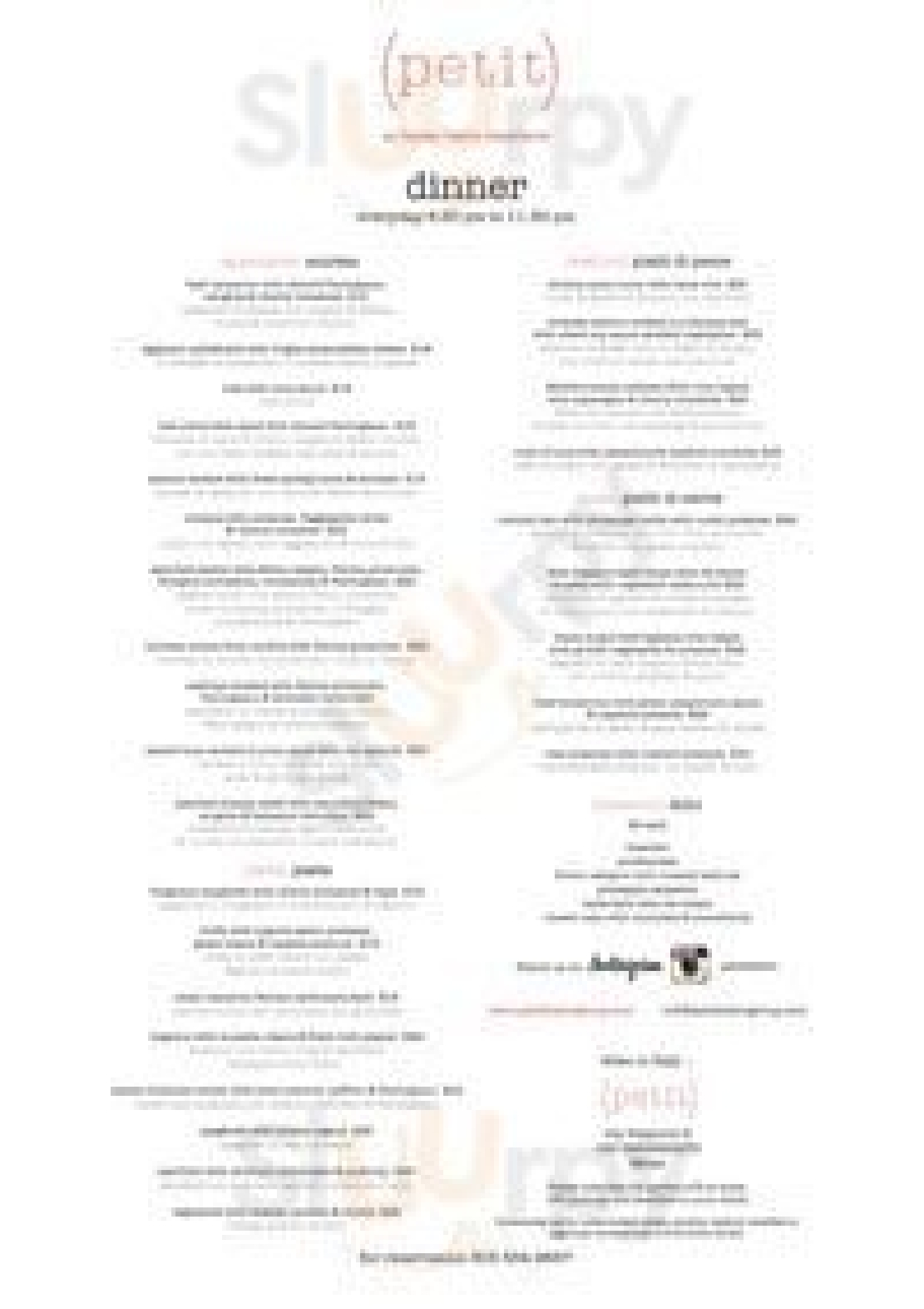 Le Petit Bistrot Milano menù 1 pagina