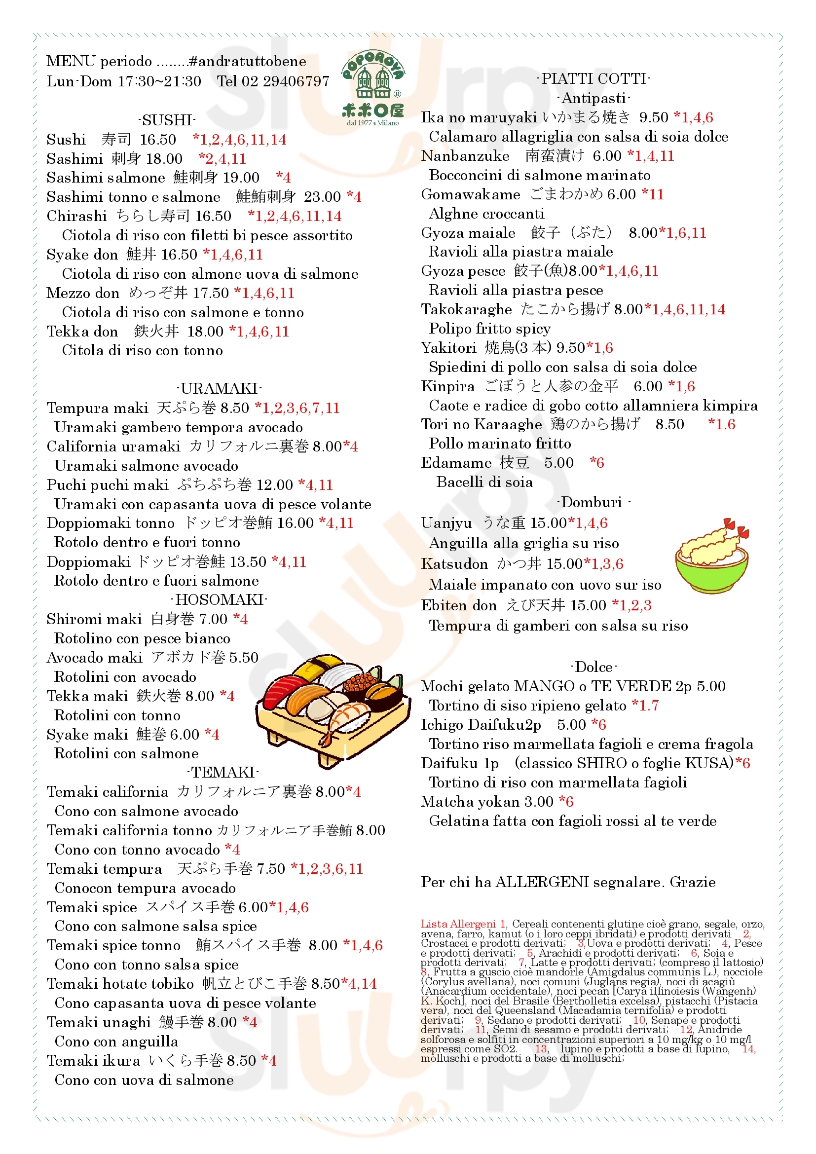 Poporoya Sushi Bar E Alimentari Giapponesi Milano menù 1 pagina