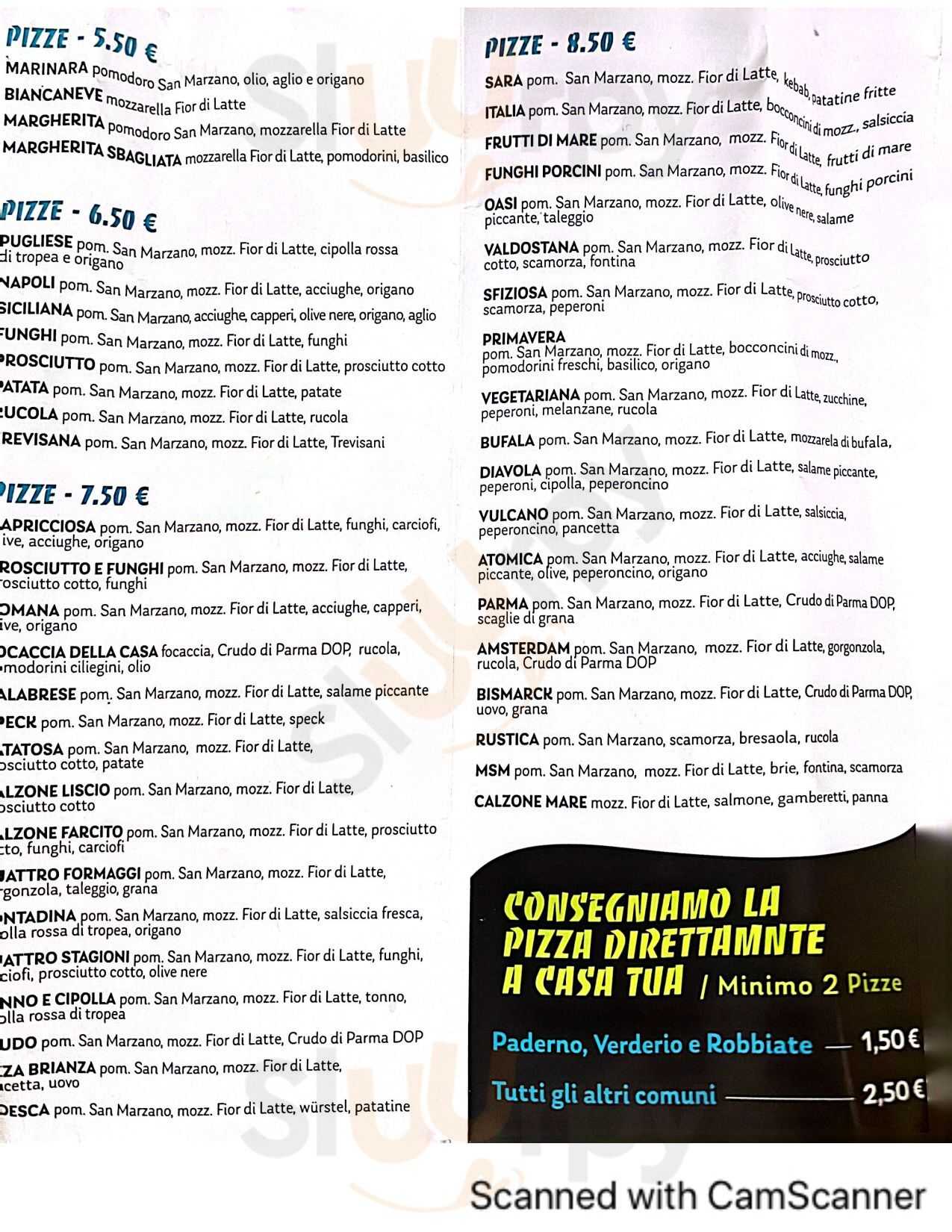 Bar Pizzeria Oasi 2 Paderno d'Adda menù 1 pagina