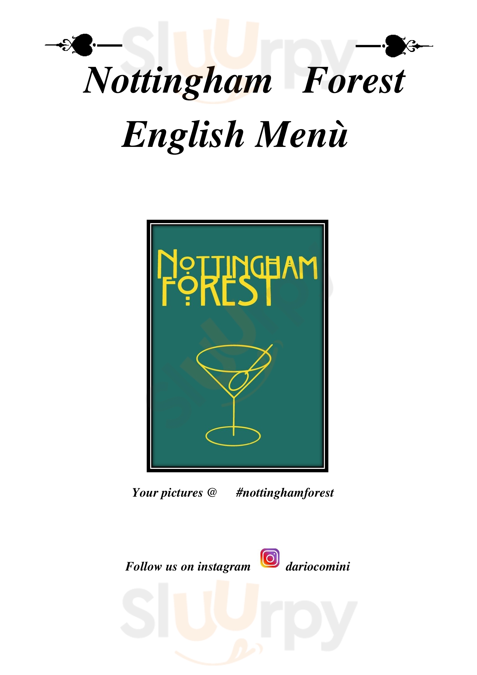 Nottingham Forest Cocktail Bar Milano menù 1 pagina