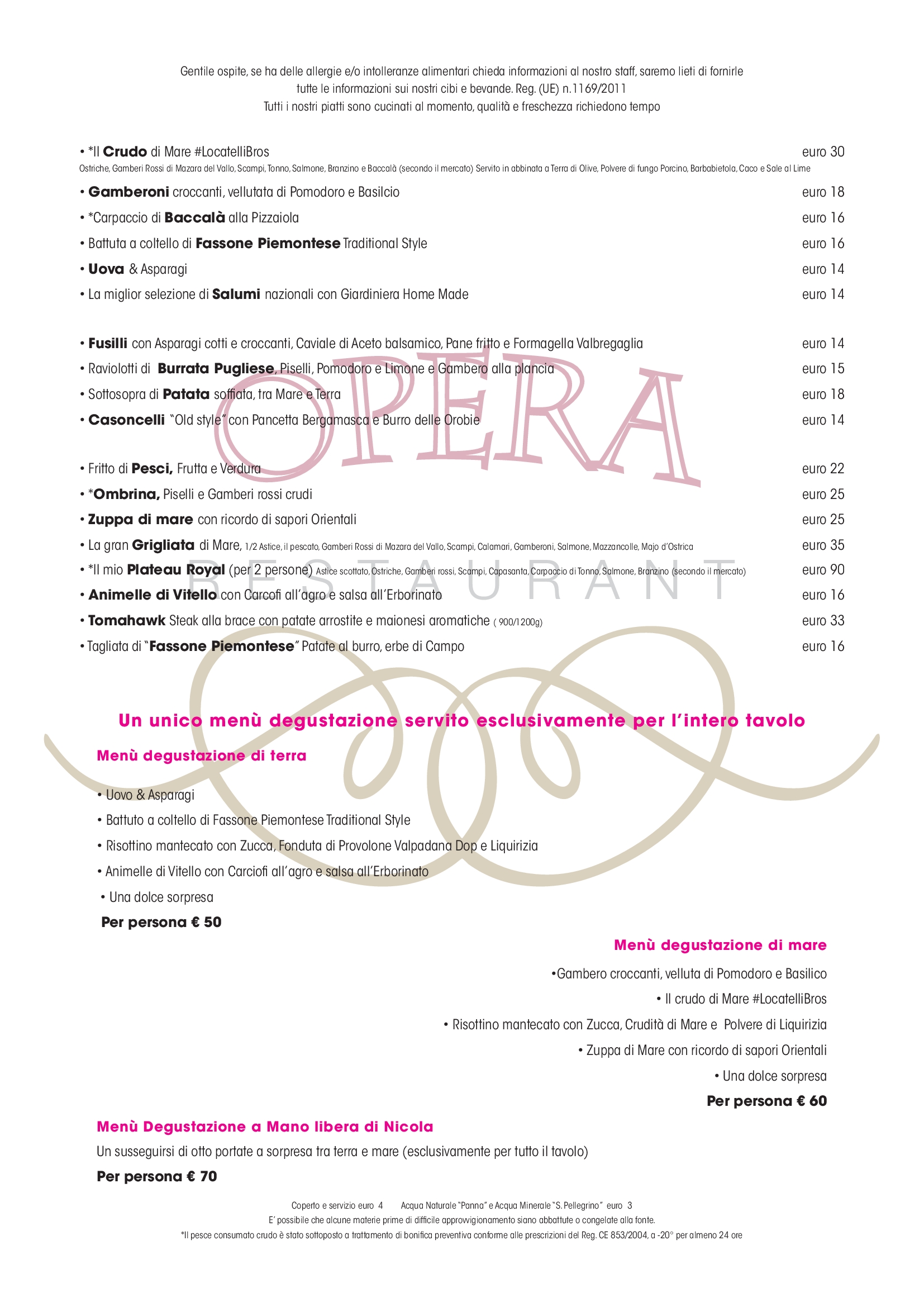 Opera Restaurant Sorisole menù 1 pagina
