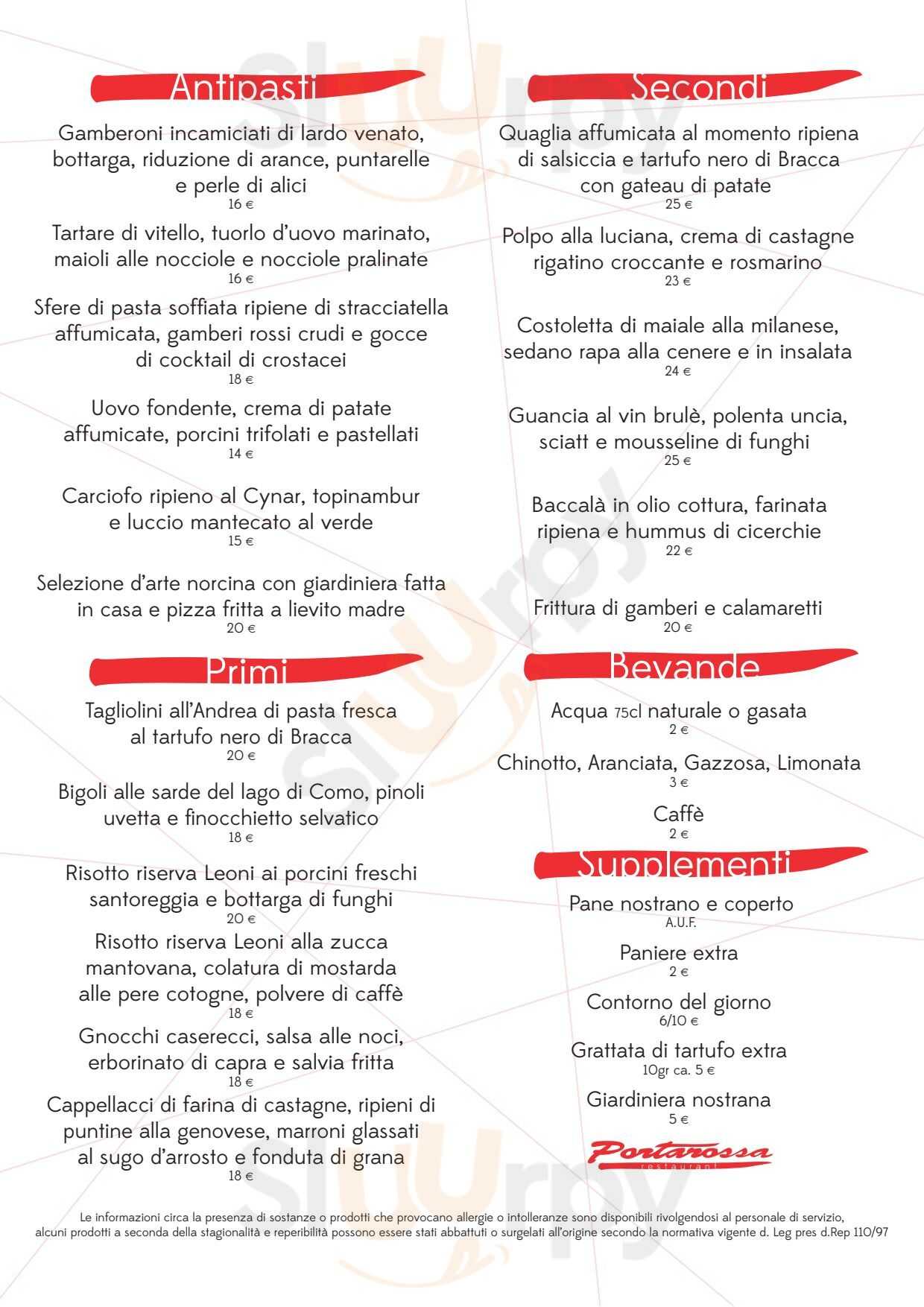 Portarossa Restaurant Cernusco sul Naviglio menù 1 pagina