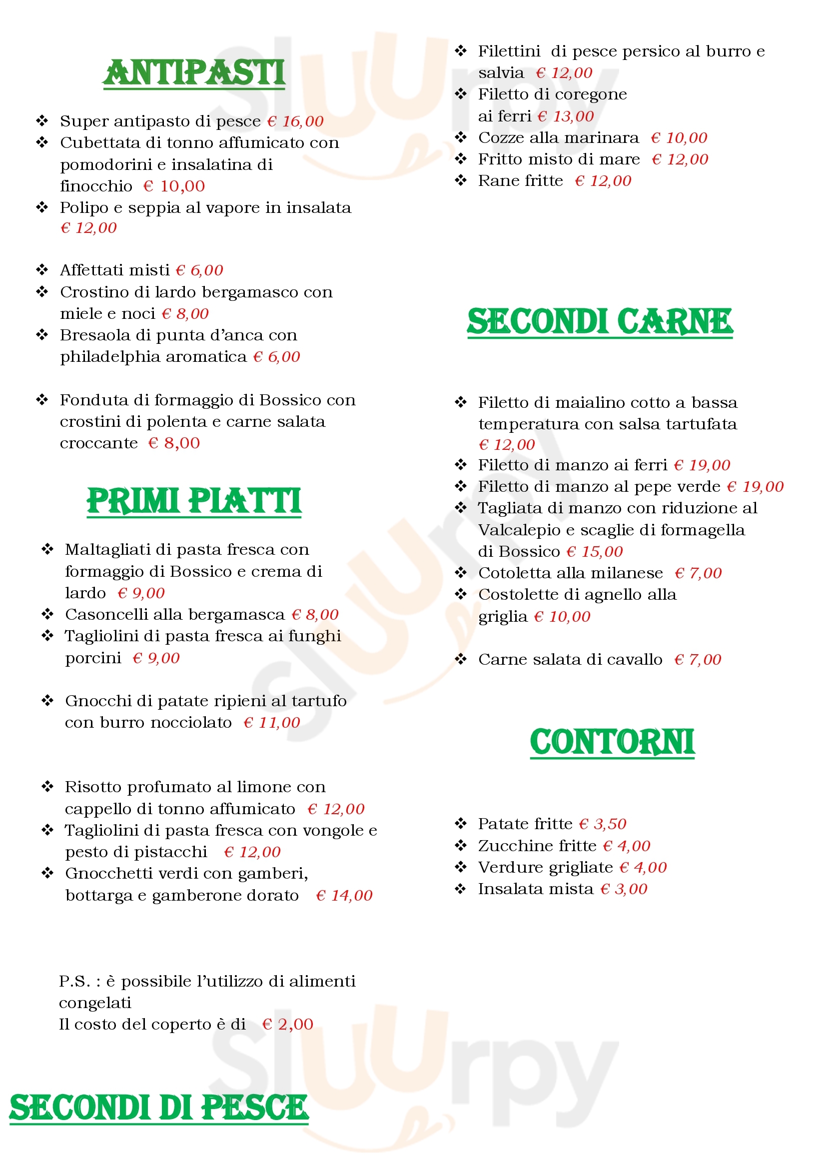Ristorante Pizzeria Sette Colli Bossico menù 1 pagina