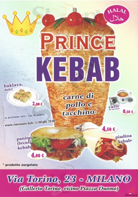 PRINCE KEBAB Milano menù 1 pagina