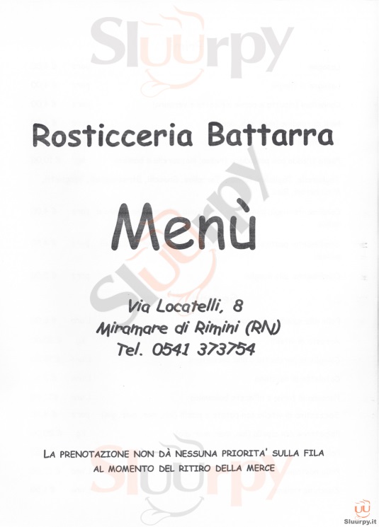 Rosticceria Battarra Rimini menù 1 pagina