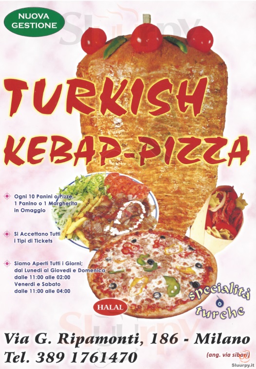 TURKISH KEBAP PIZZA Milano menù 1 pagina