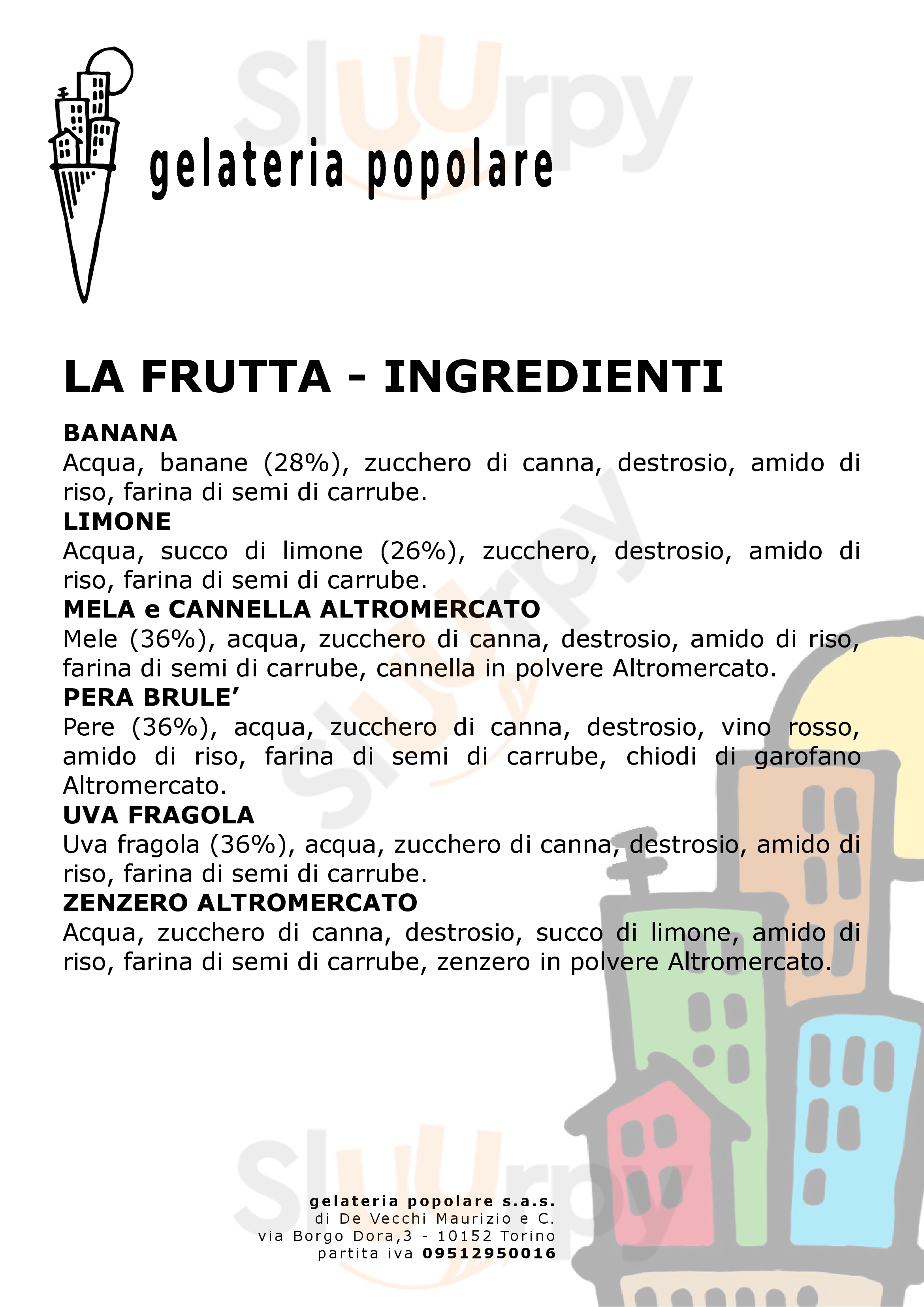 Gelateria Popolare Torino menù 1 pagina