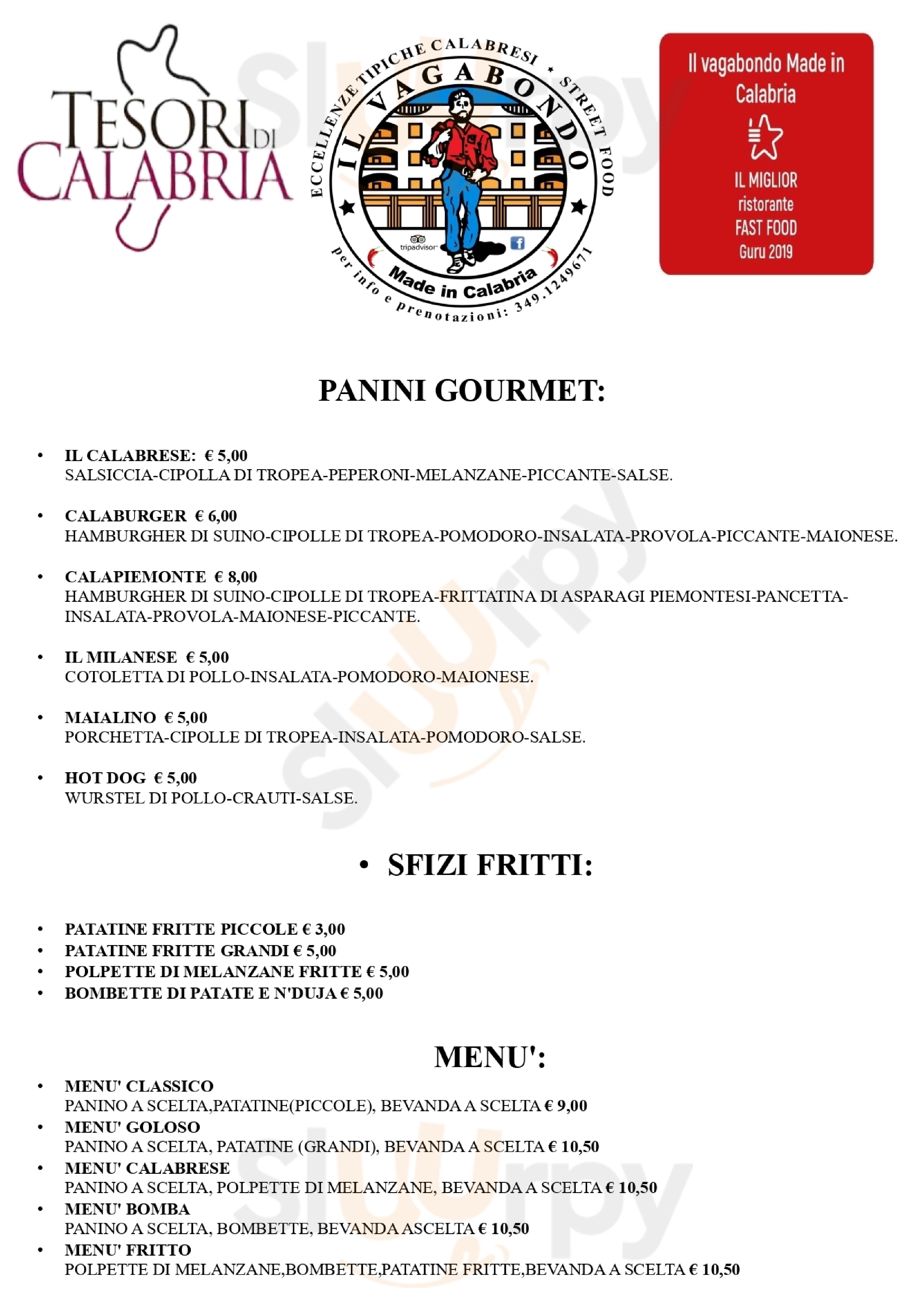Il Vagabondo Made in Calabria Pinerolo menù 1 pagina