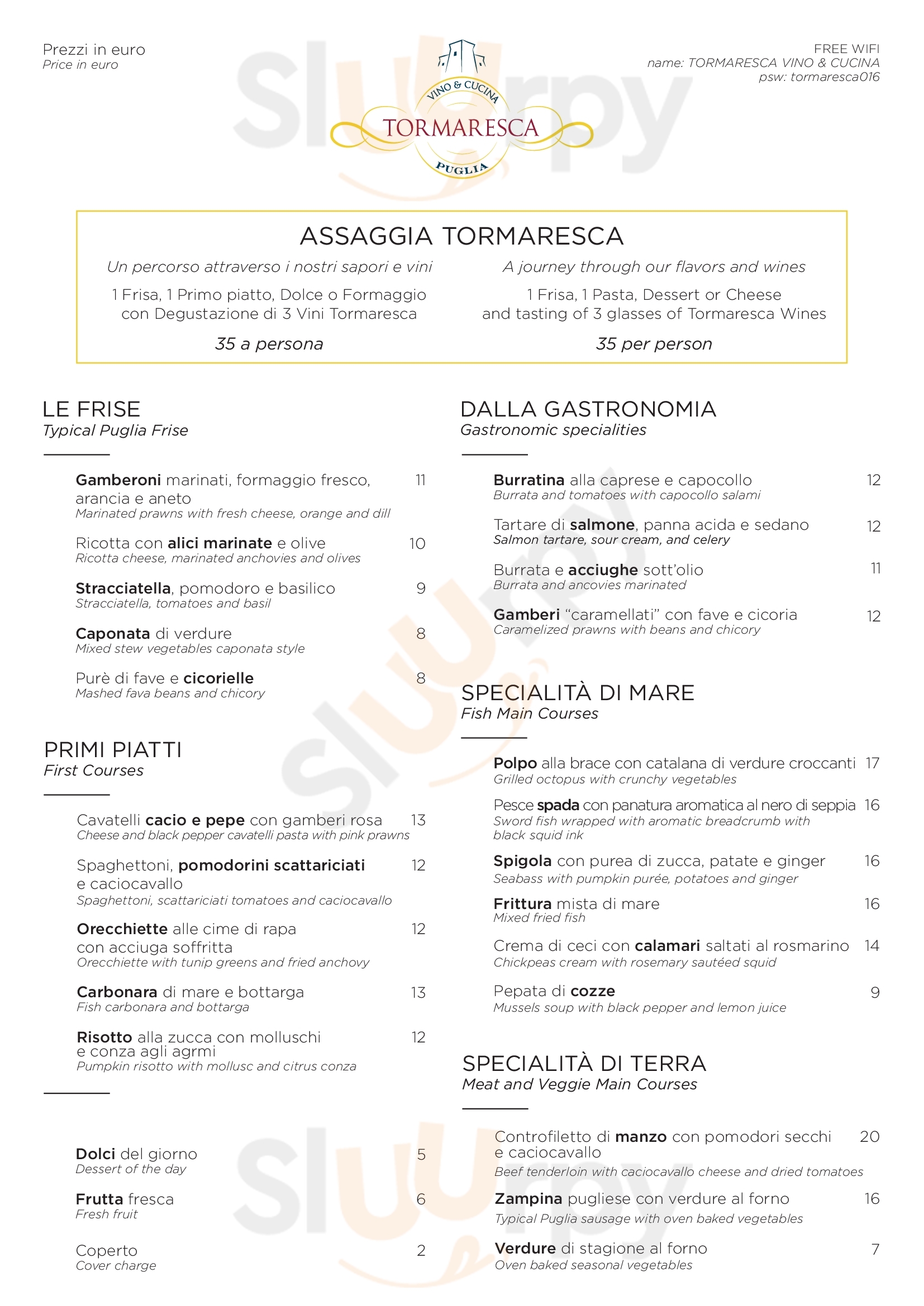 Tormaresca Vino & Cucina Lecce menù 1 pagina
