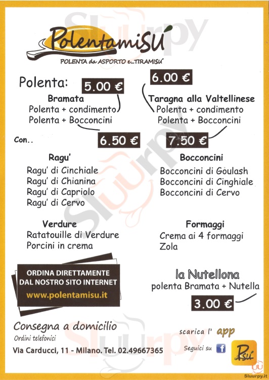 POLENTAMISU' Milano menù 1 pagina