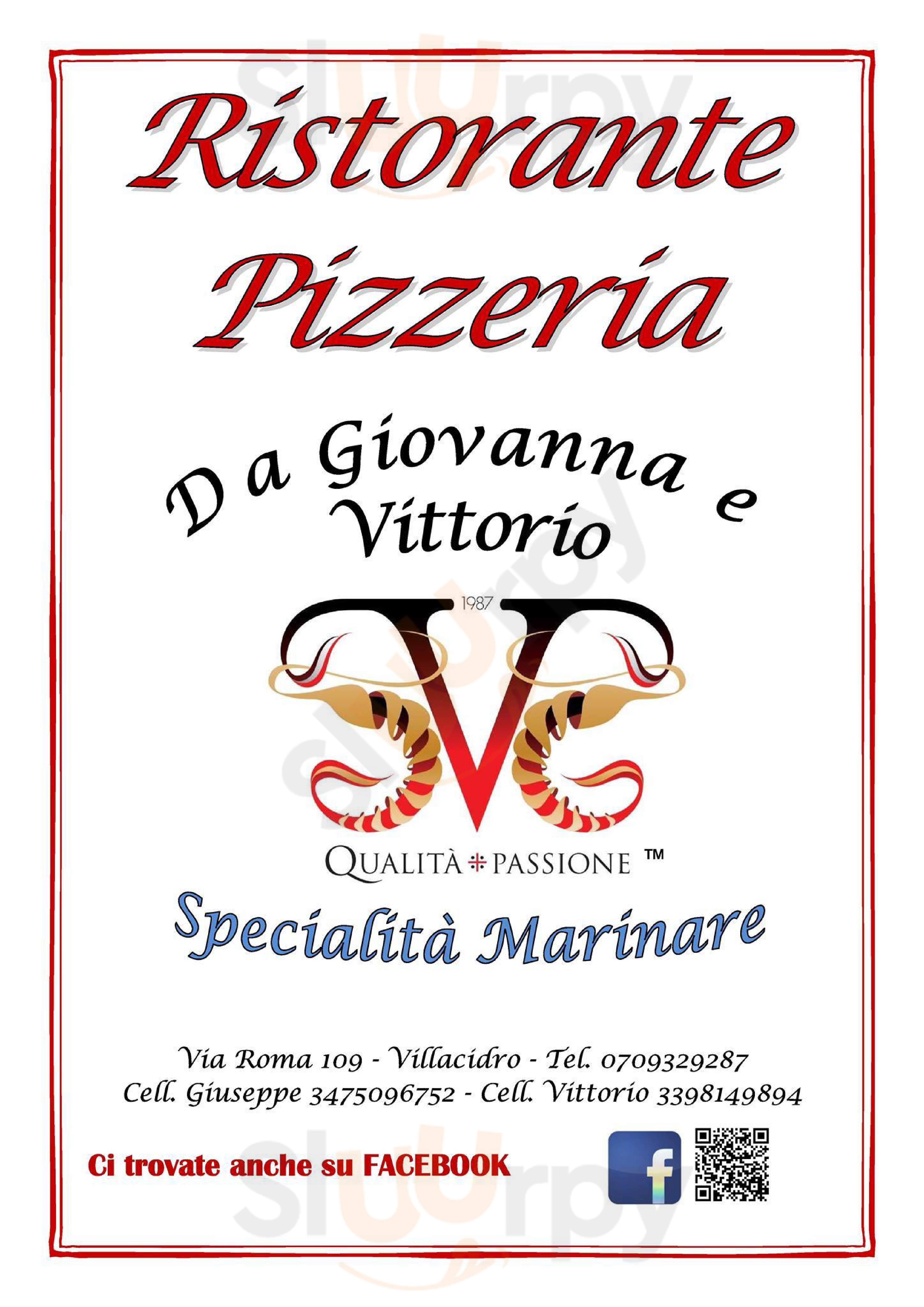 Ristorante Pizzeria da Giovanna e Vittorio Villacidro menù 1 pagina