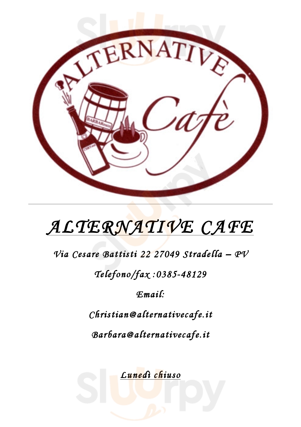 Alternative Cafe Stradella menù 1 pagina