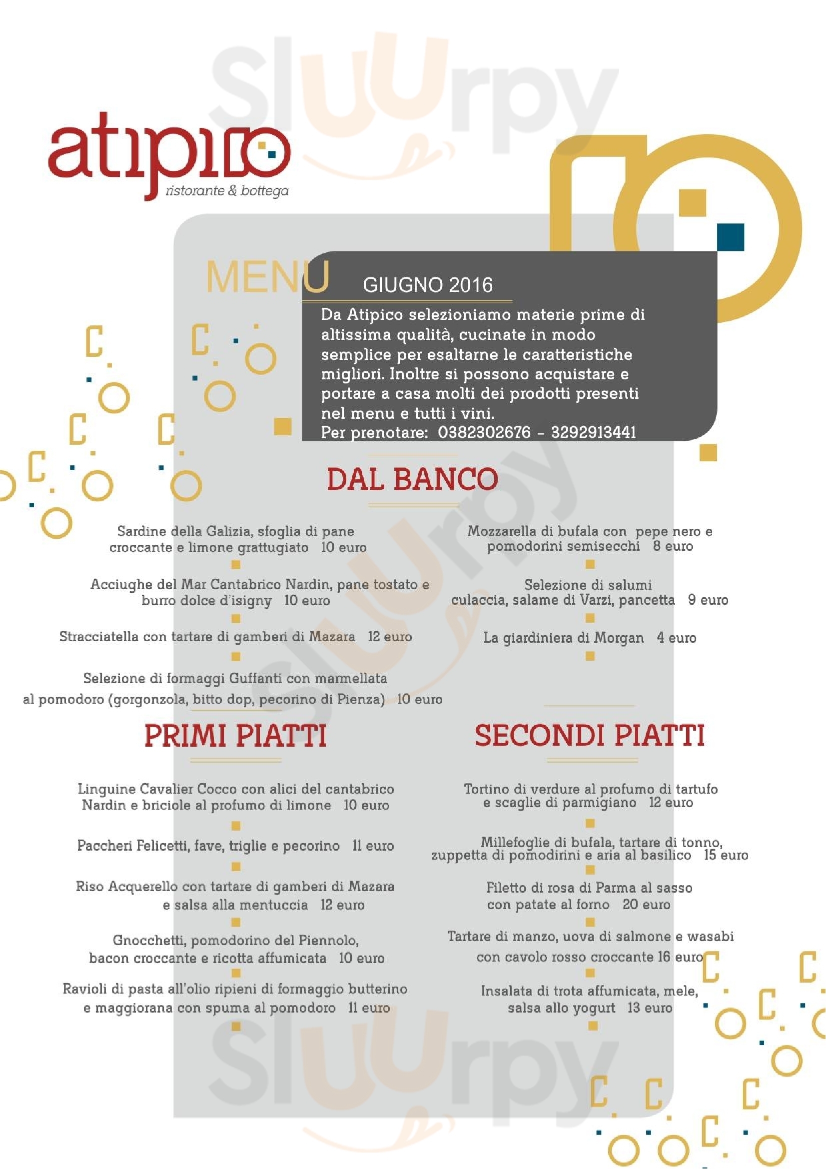 Atipico Ristorante & Bottega Pavia menù 1 pagina
