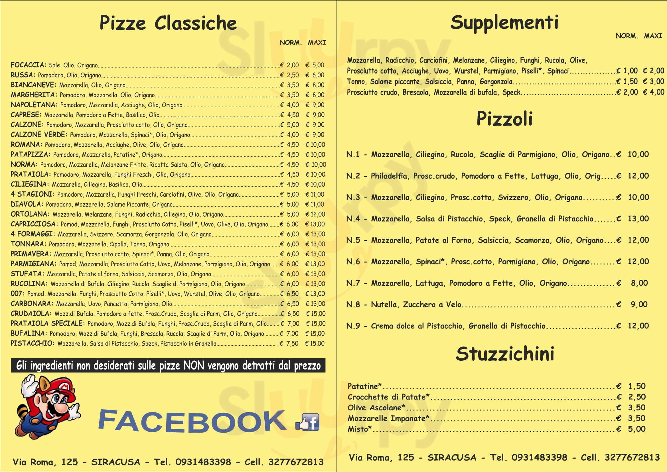 Pizzeria da Mario Siracusa menù 1 pagina