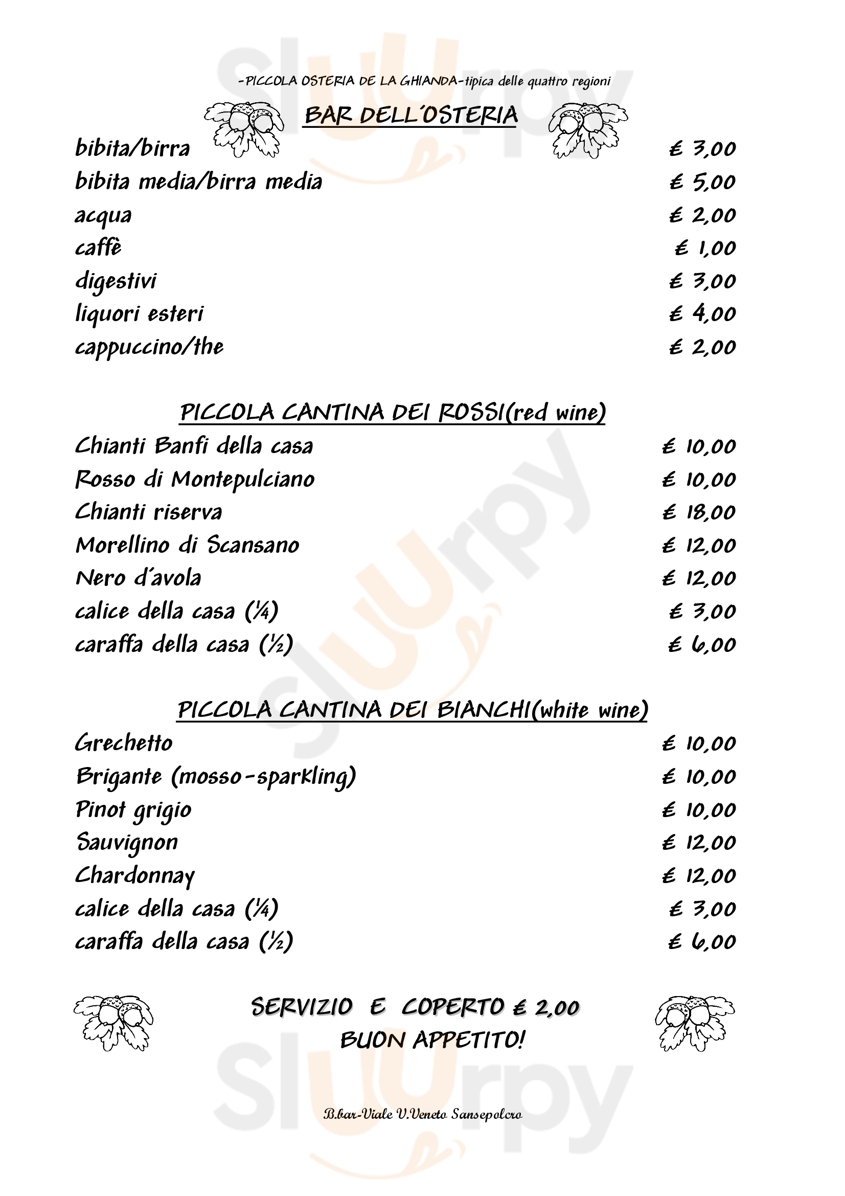 Osteria La Ghianda Sansepolcro menù 1 pagina