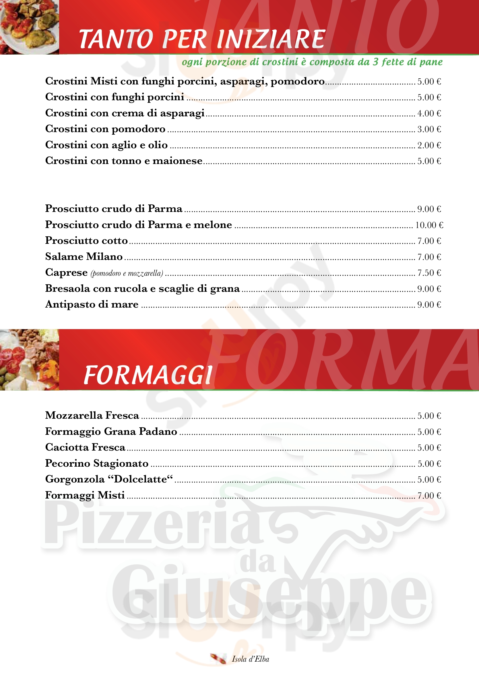 Pizzeria da giuseppe portoazzurro Porto Azzurro menù 1 pagina