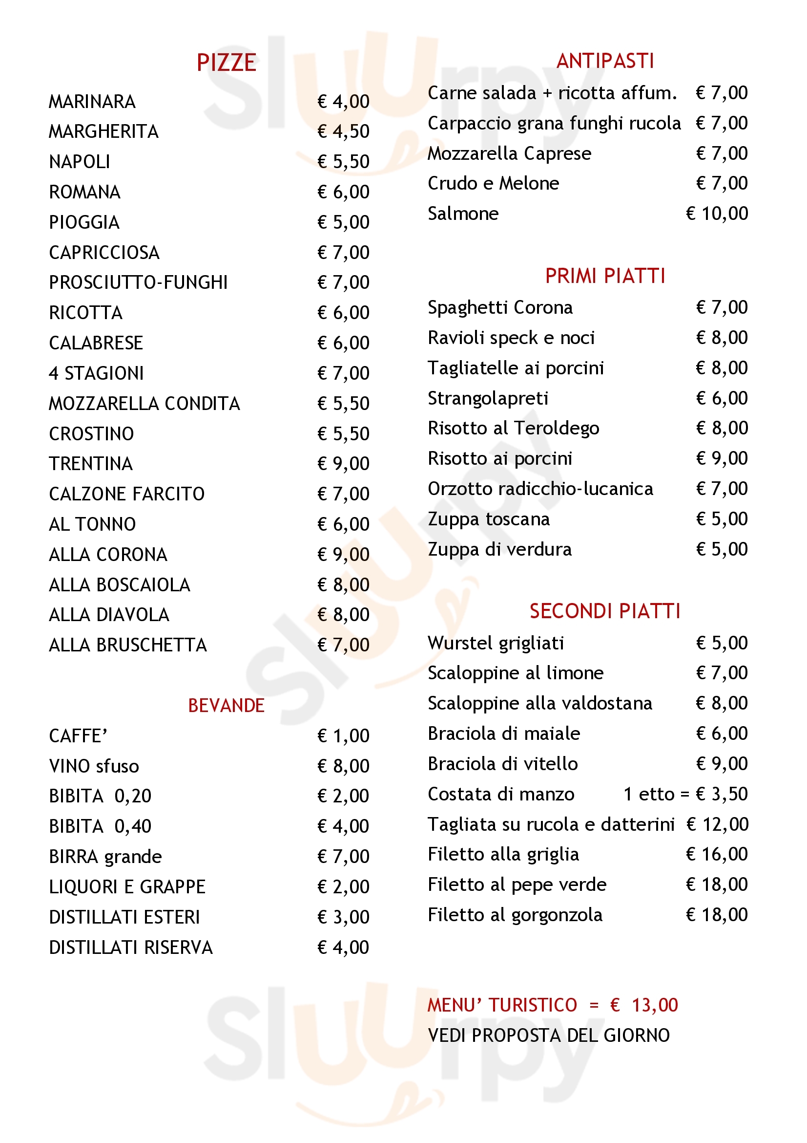 Ristorante Pizzeria Nuovo Corona Lavis menù 1 pagina