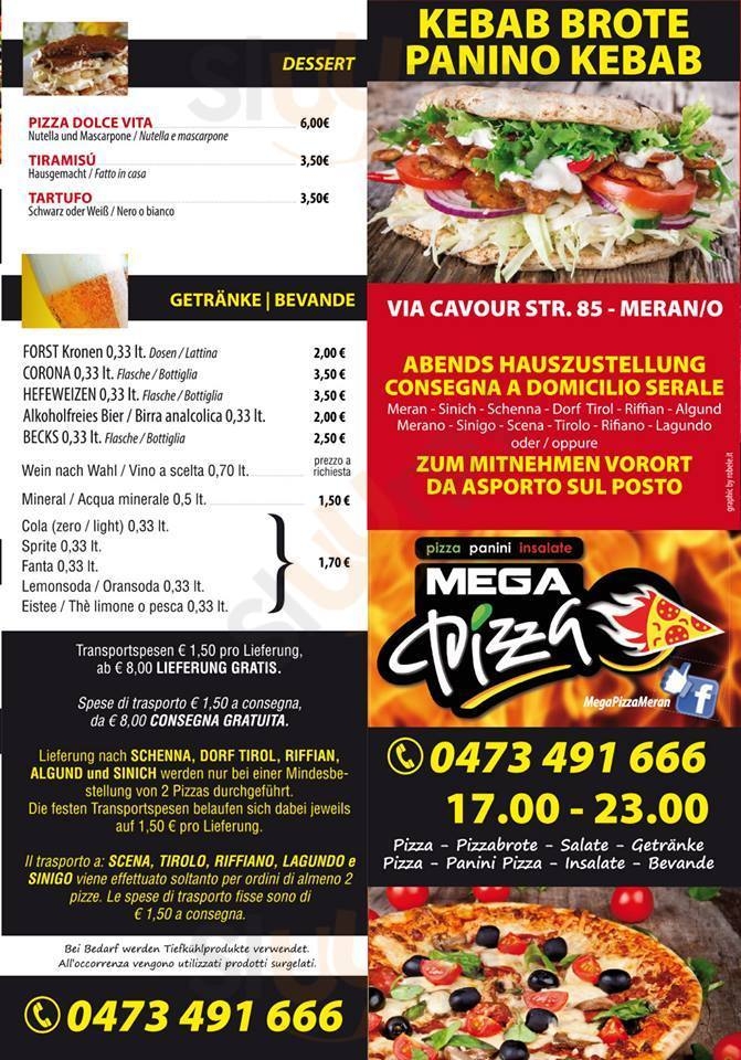 Mega Pizza Merano menù 1 pagina