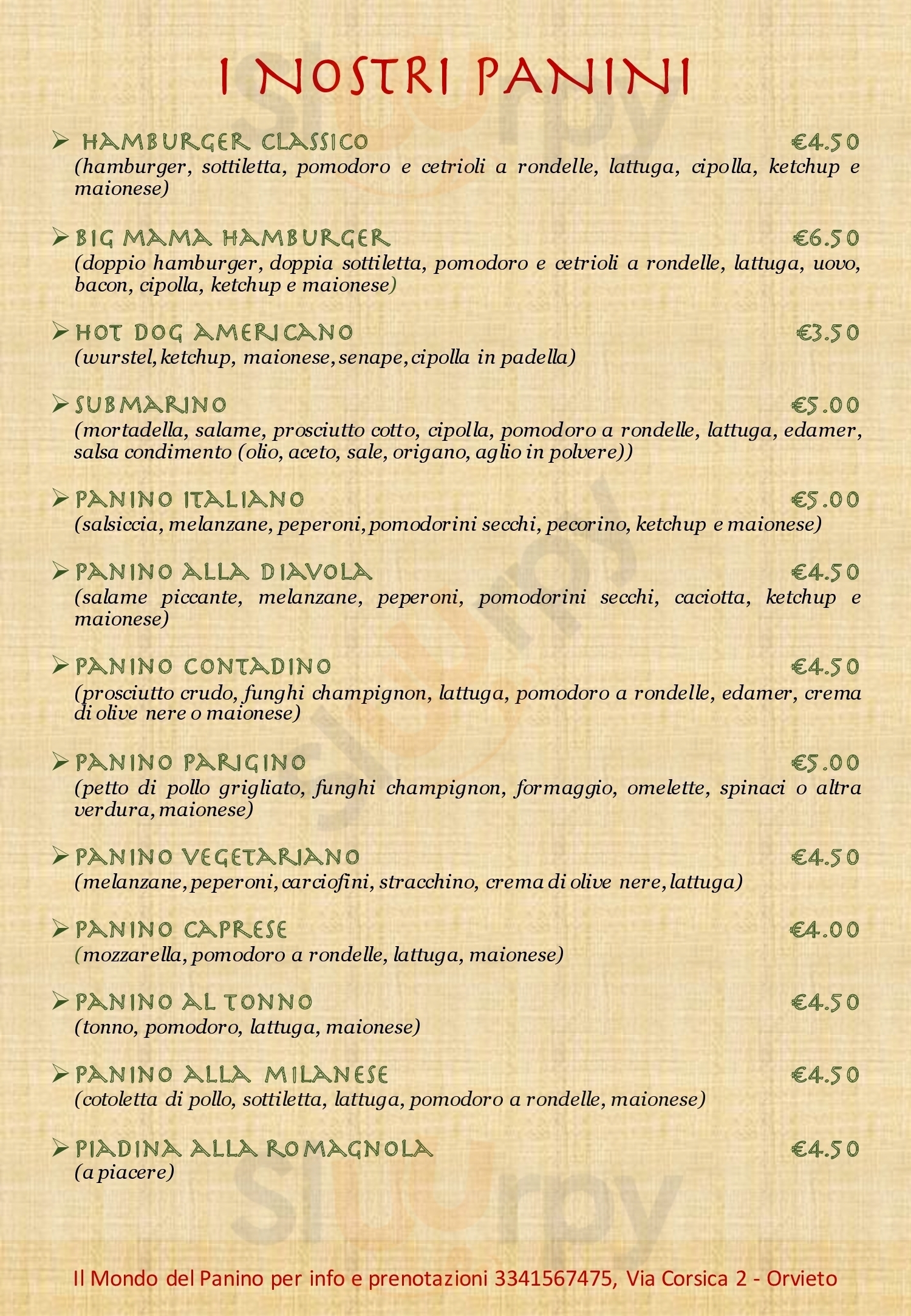 Il Mondo del Panino Ma&Ve Orvieto menù 1 pagina