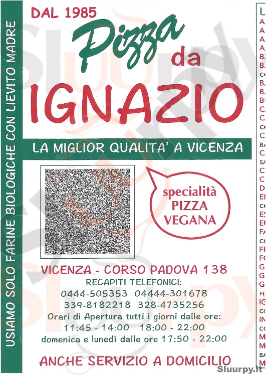 PIZZA DA IGNAZIO Vicenza menù 1 pagina