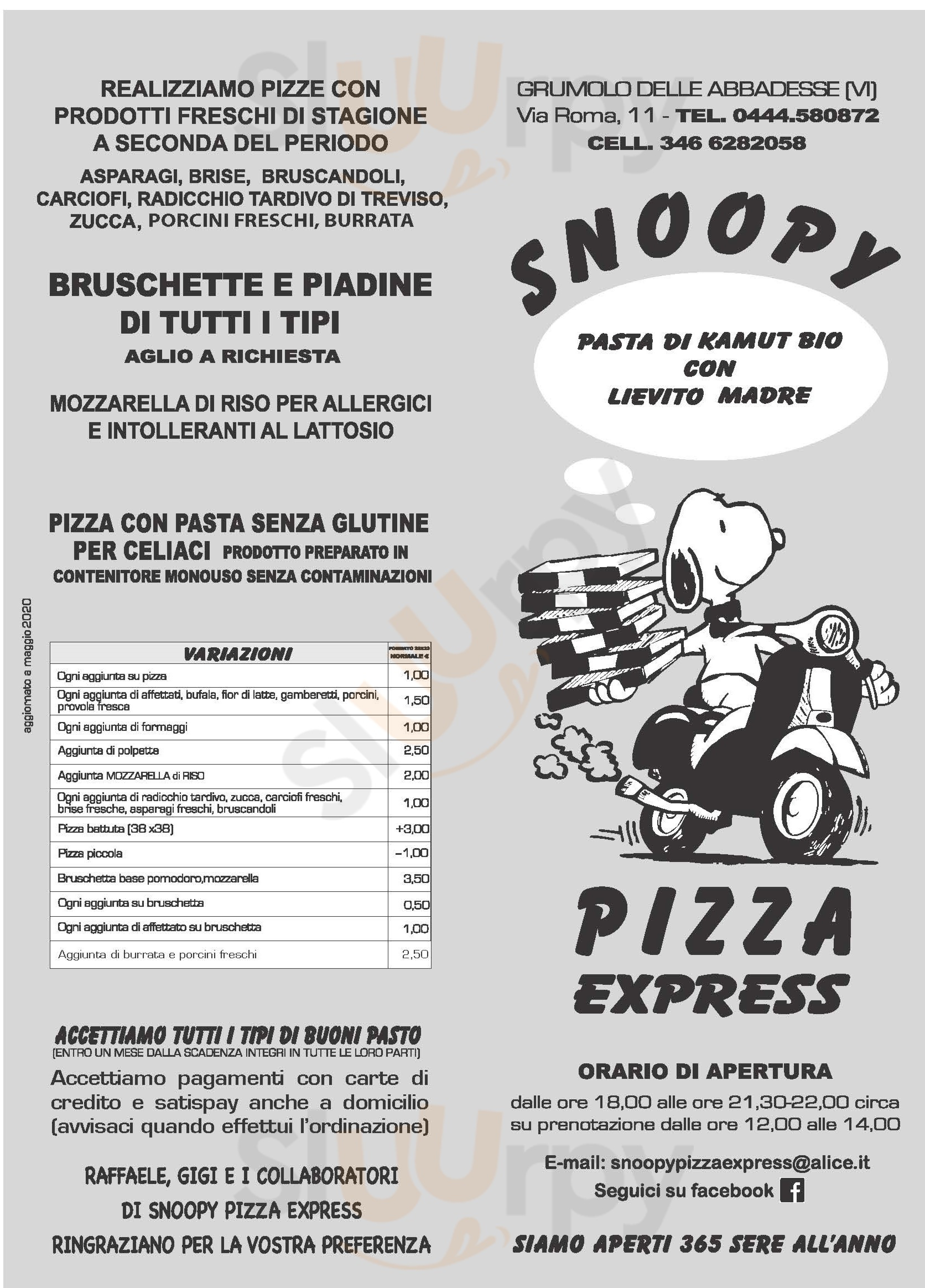 Snoopy Pizza Express Grumolo delle Abbadesse menù 1 pagina