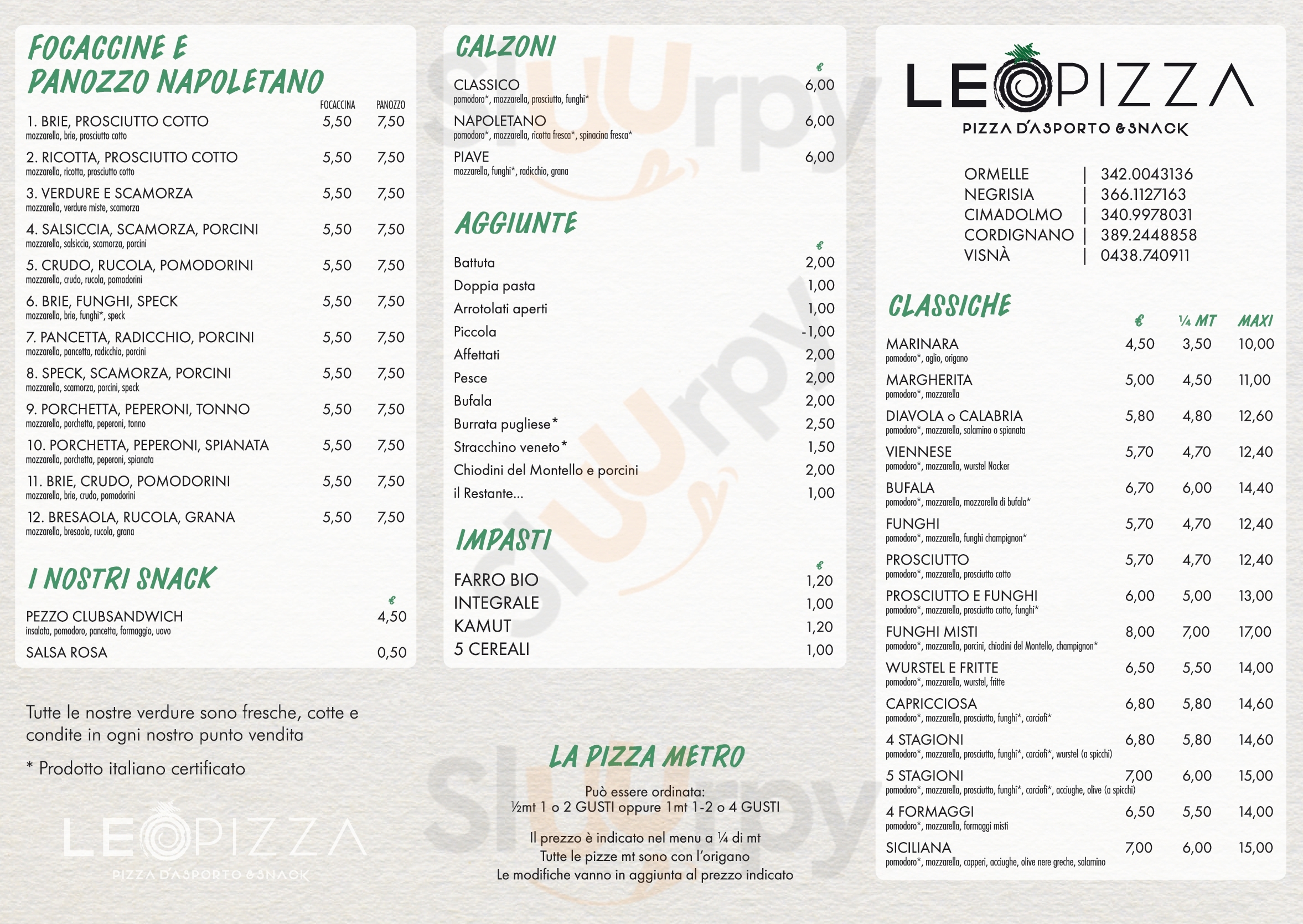 Pizzeria Leo Pizza Ormelle menù 1 pagina