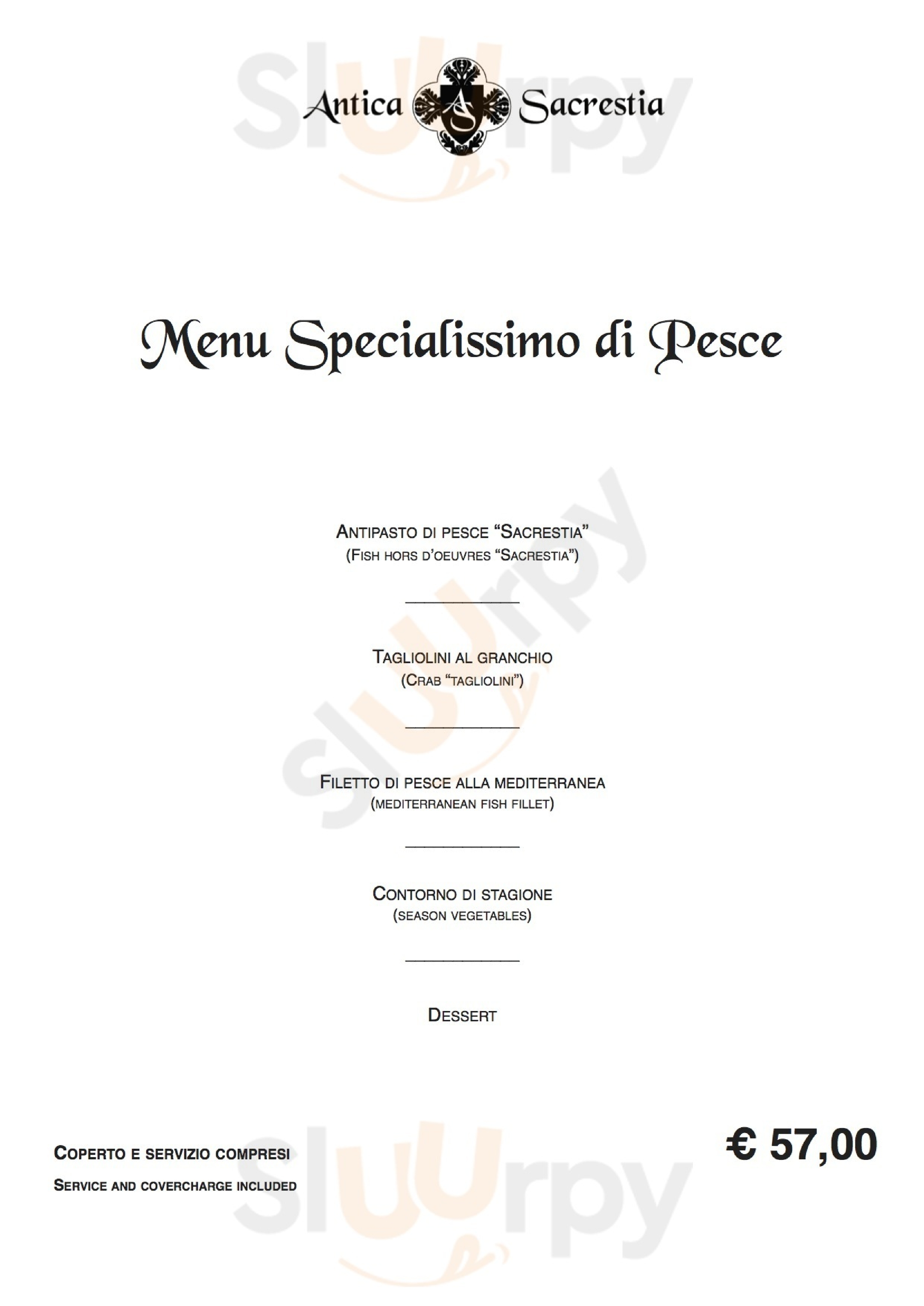 Ristorante Antica Sacrestia Venezia menù 1 pagina