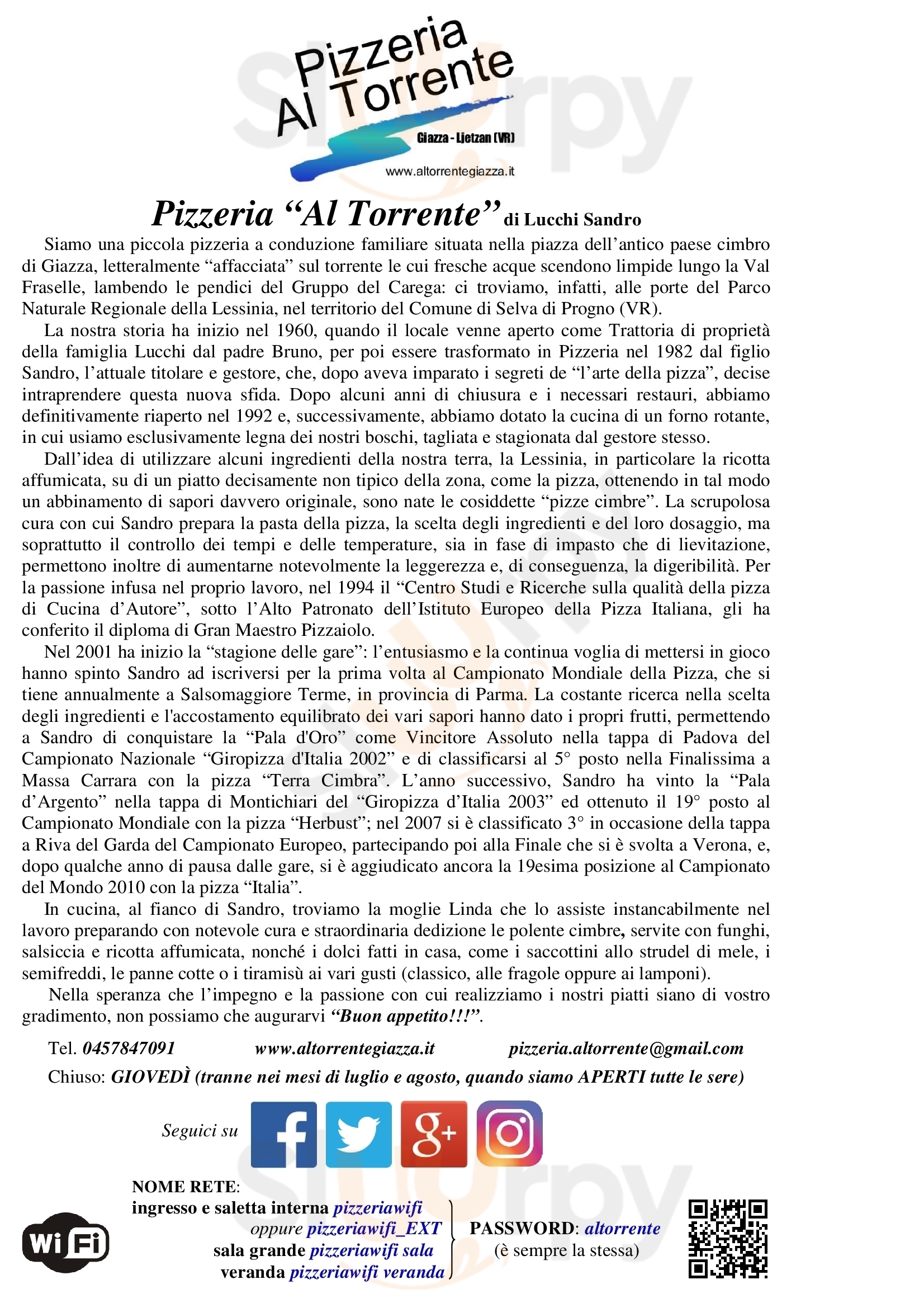 Al Torrente Selva di Progno menù 1 pagina