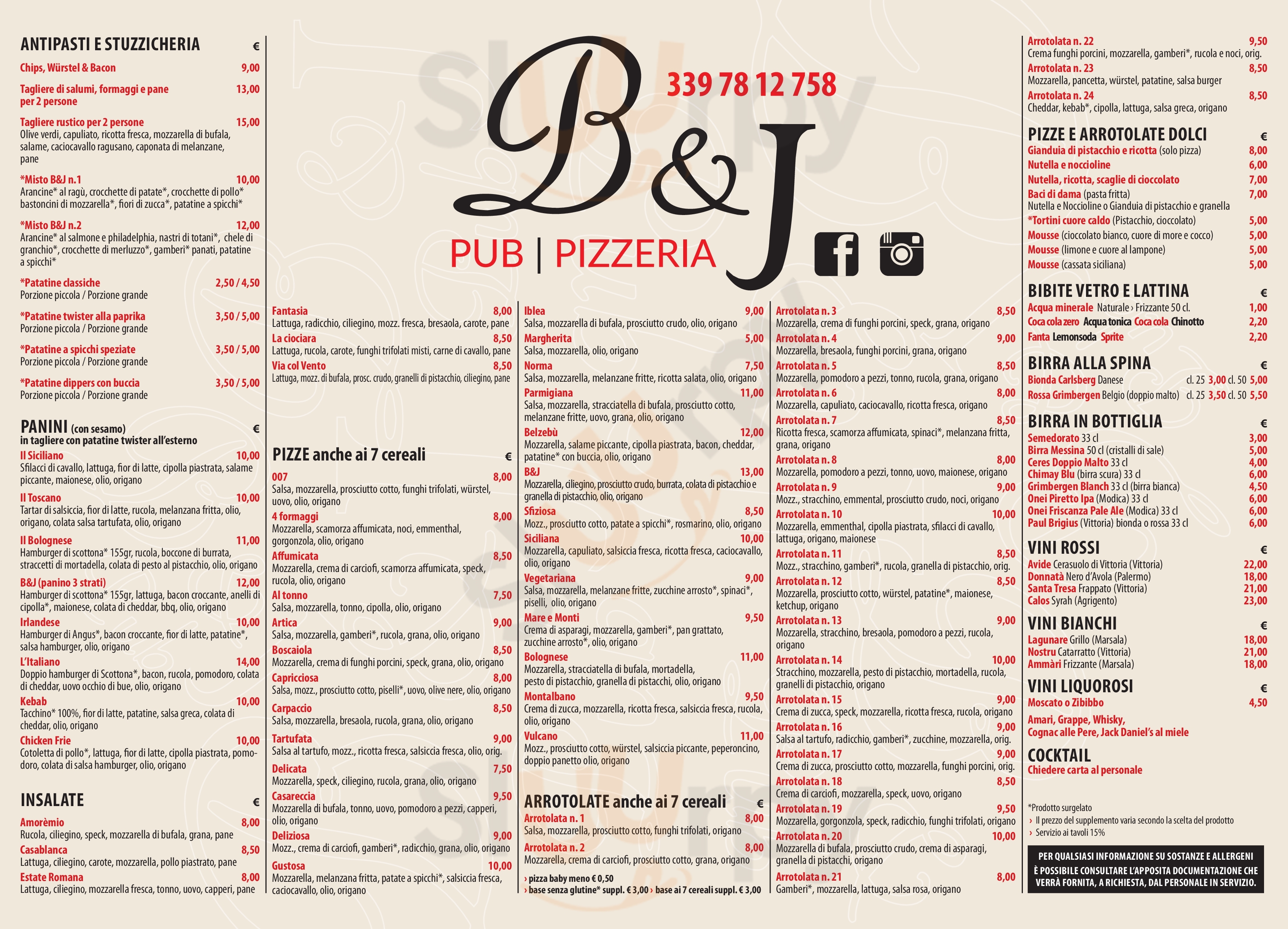 B&J pub Ragusa menù 1 pagina